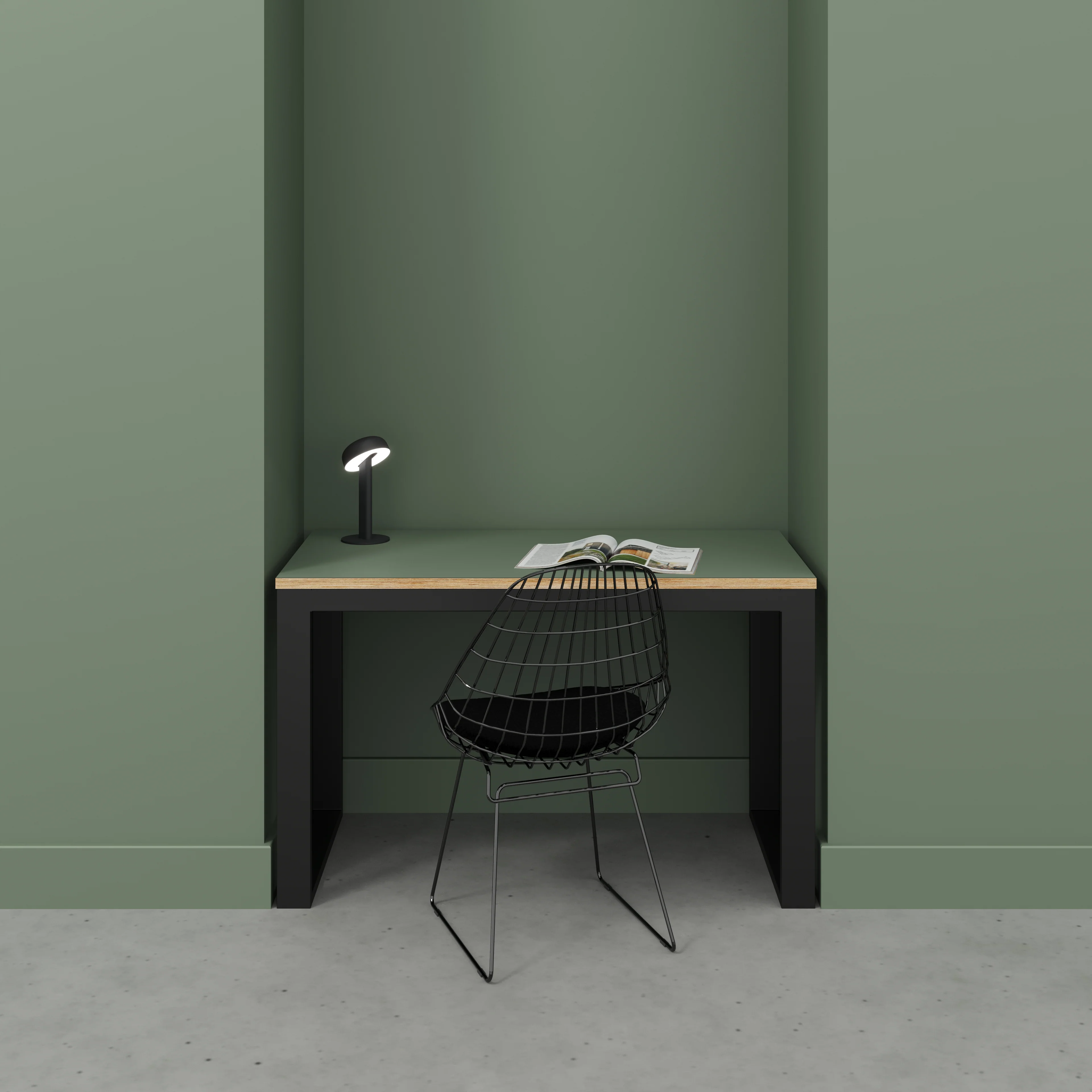 Plywood Desk with Black Industrial Frame - Formica Green Slate - 1200(w) x 585(d) x 735(h) - Image 2