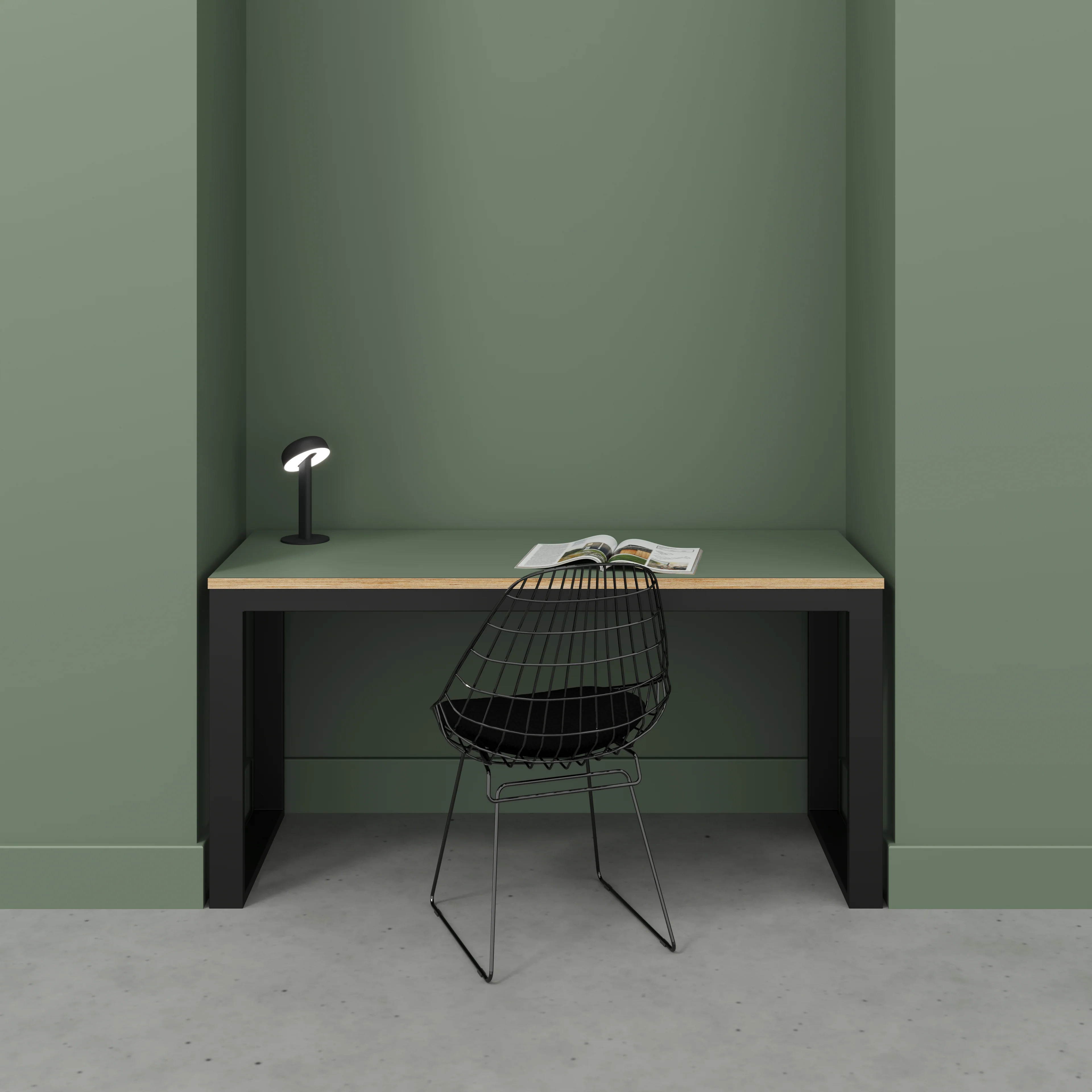 Plywood Desk with Black Industrial Frame - Formica Green Slate - 1500(w) x 585(d) x 735(h) - Image 2