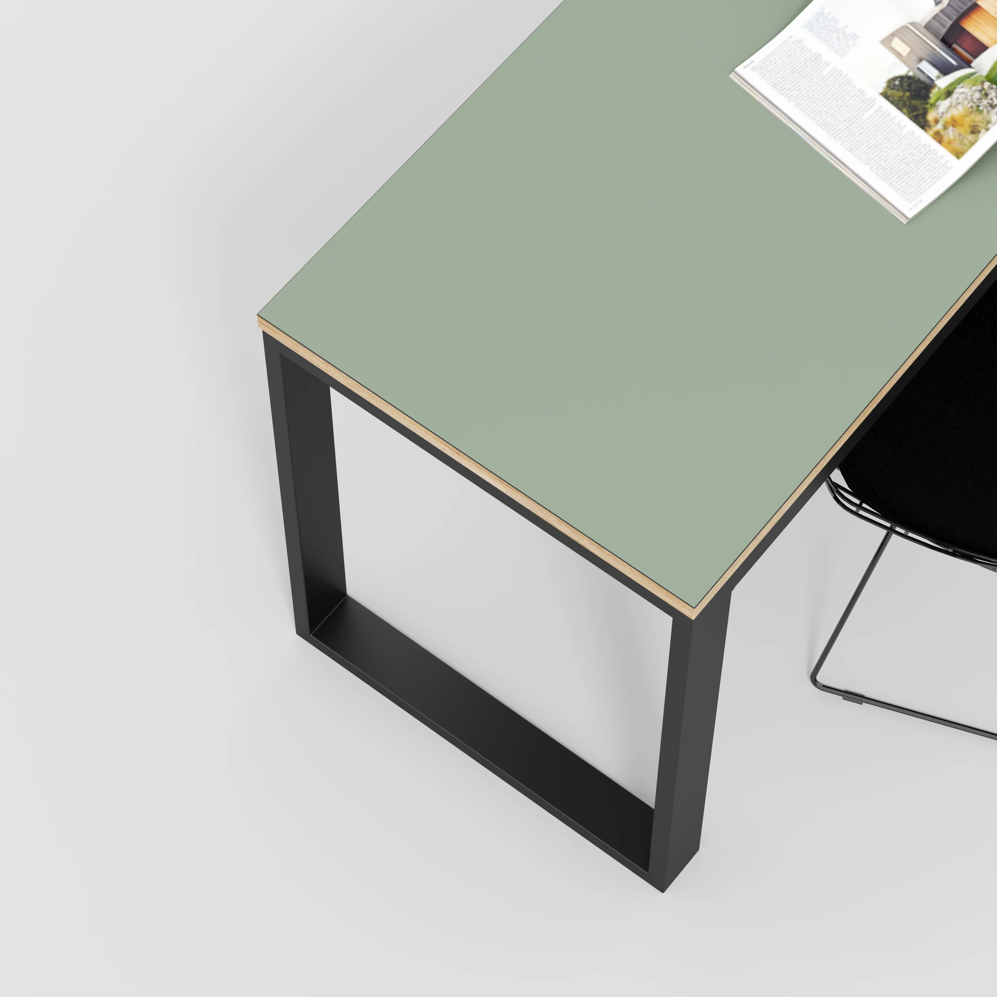 Plywood Desk with Black Industrial Frame - Formica Green Slate - 1500(w) x 585(d) x 735(h) - Image 3