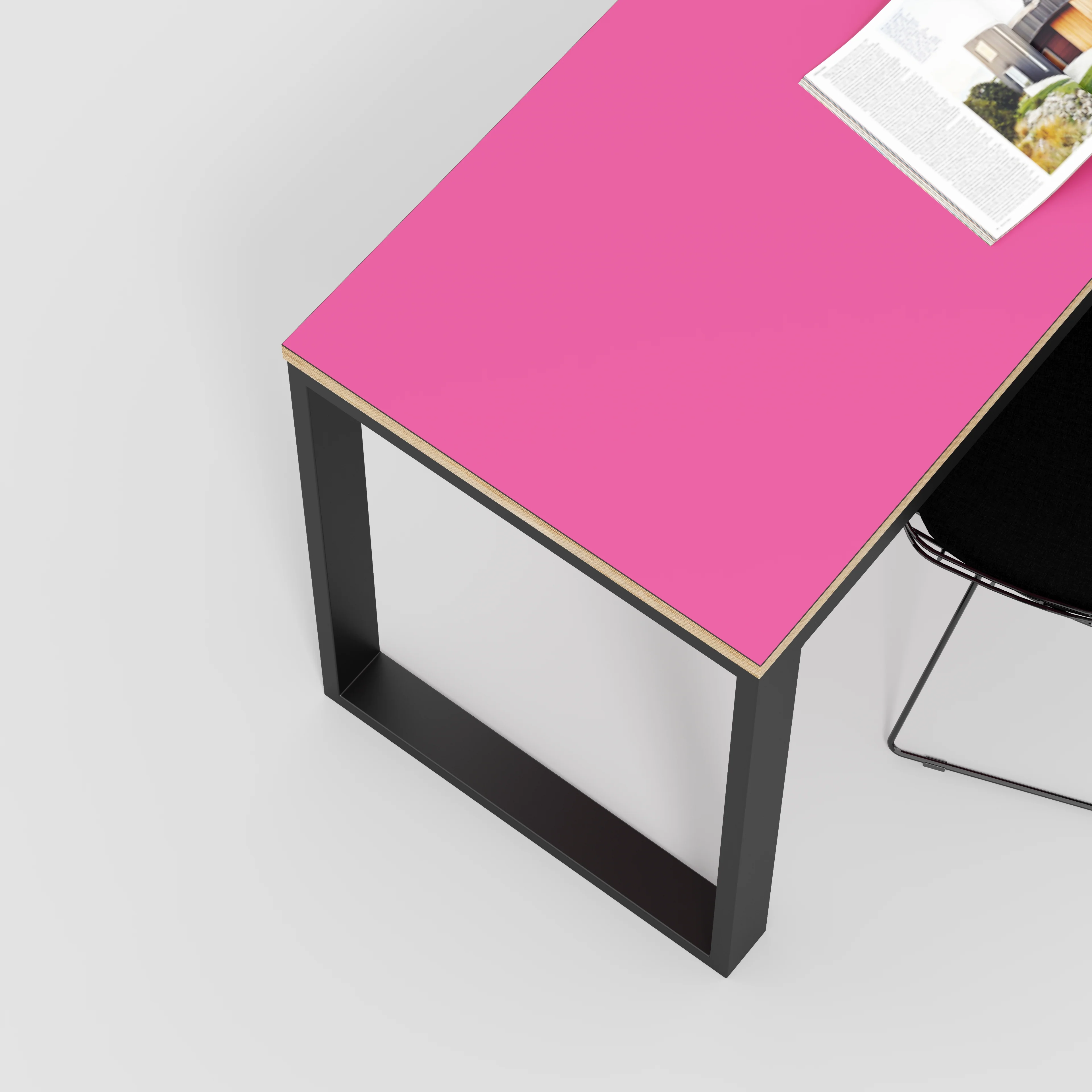 Plywood Desk with Black Industrial Frame - Formica Juicy Pink - 1200(w) x 585(d) x 735(h) - Image 3