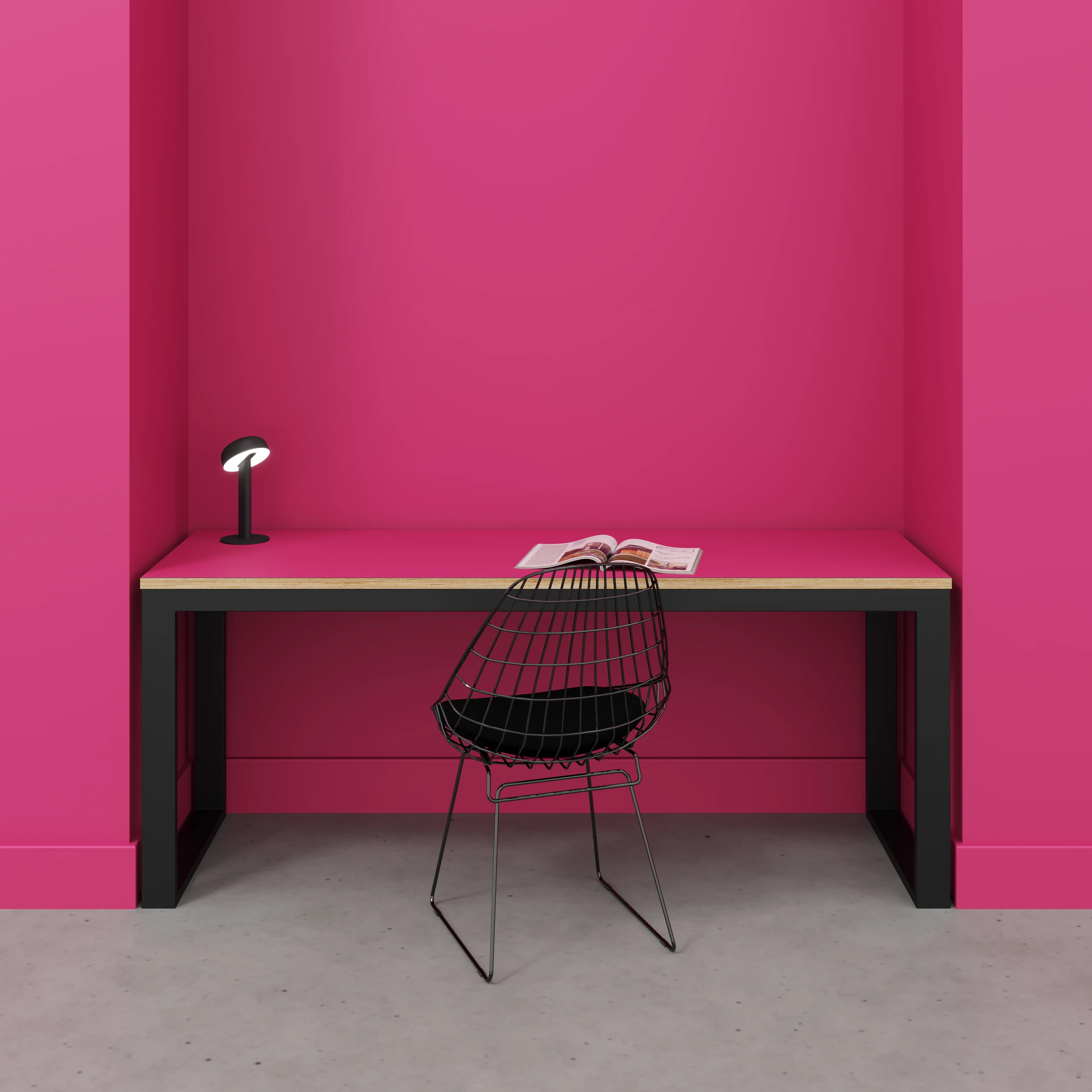 Plywood Desk with Black Industrial Frame - Formica Juicy Pink - 1800(w) x 585(d) x 735(h) - Image 2
