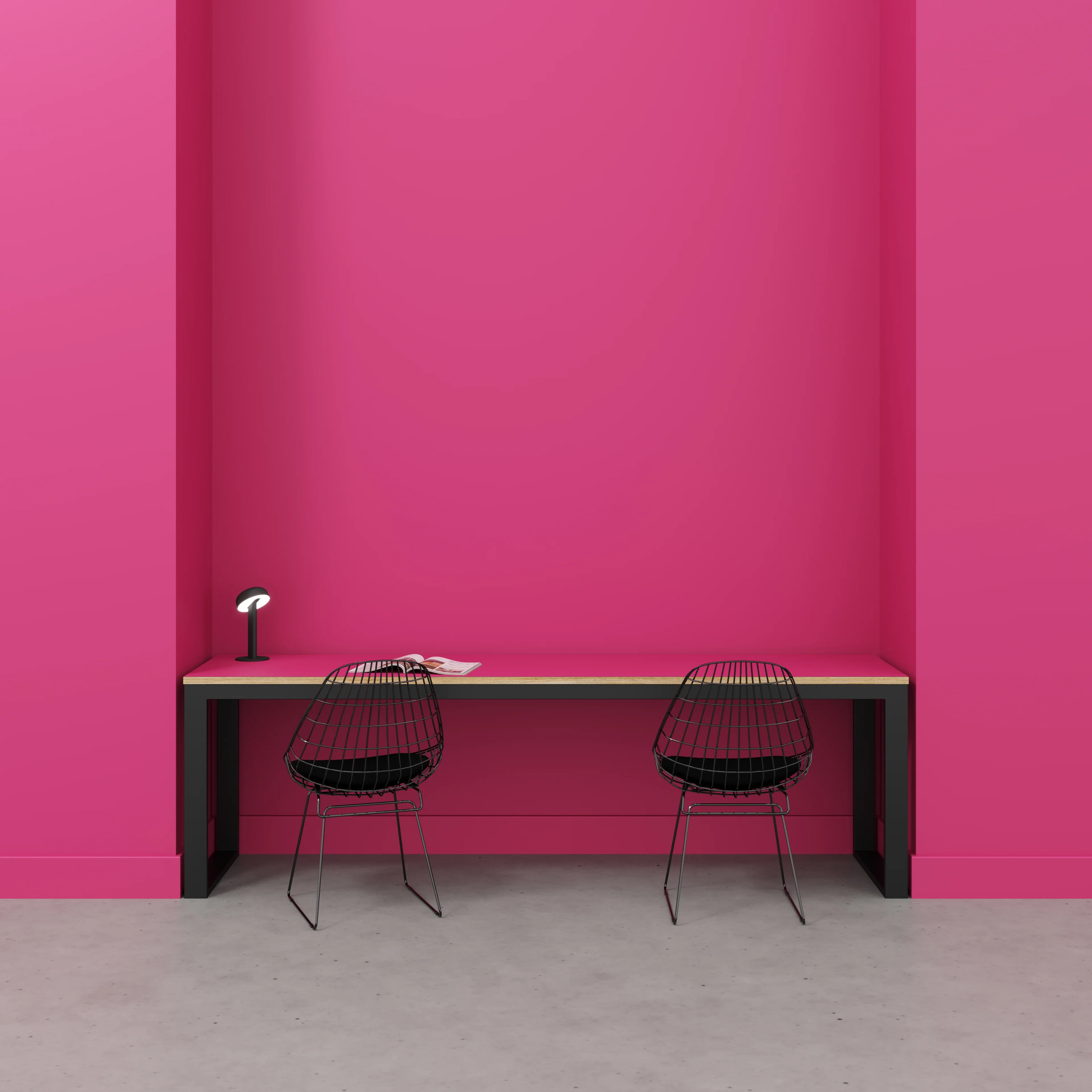 Plywood Desk with Black Industrial Frame - Formica Juicy Pink - 2400(w) x 585(d) x 735(h) - Image 2