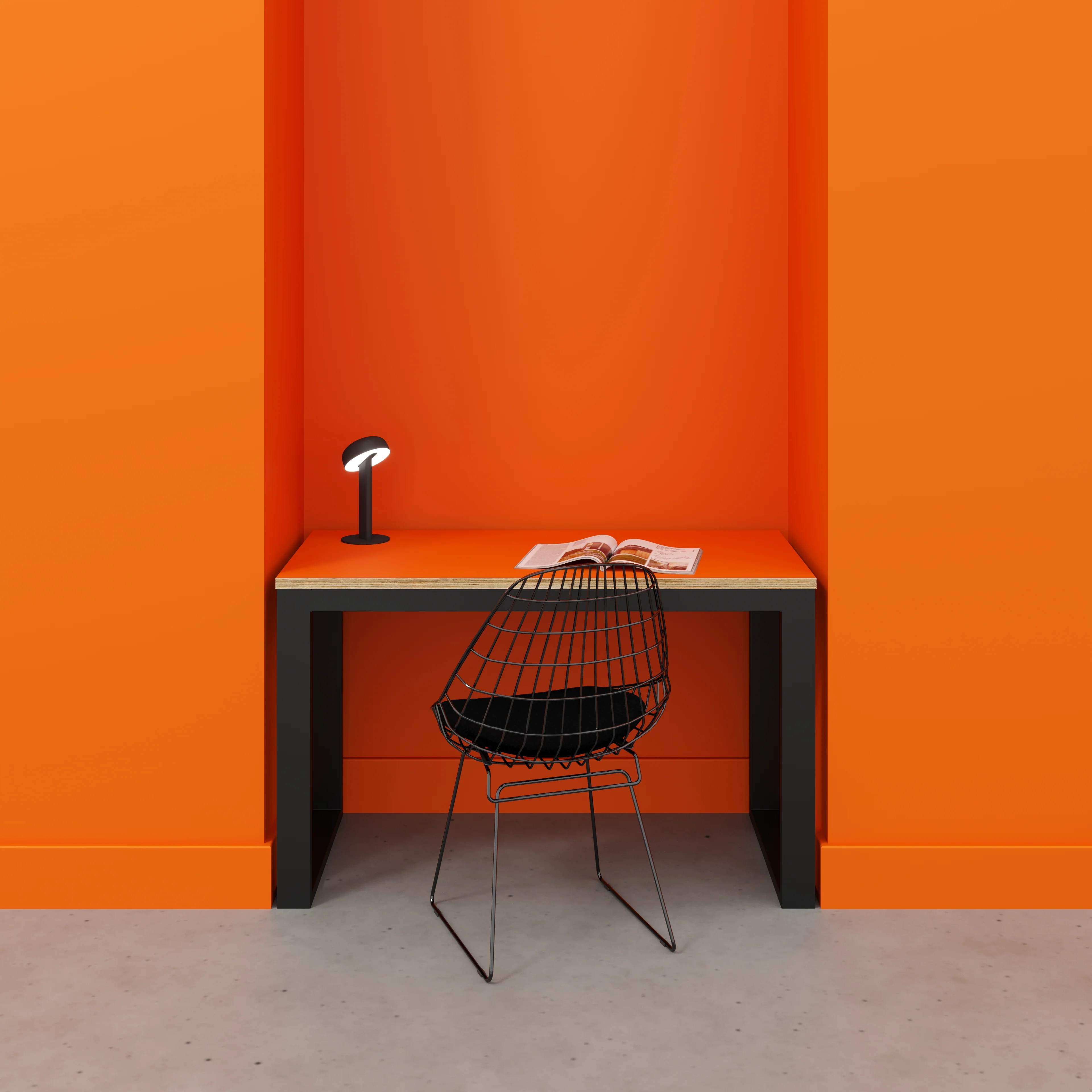 Plywood Desk with Black Industrial Frame - Formica Levante Orange - 1200(w) x 585(d) x 735(h) - Image 2