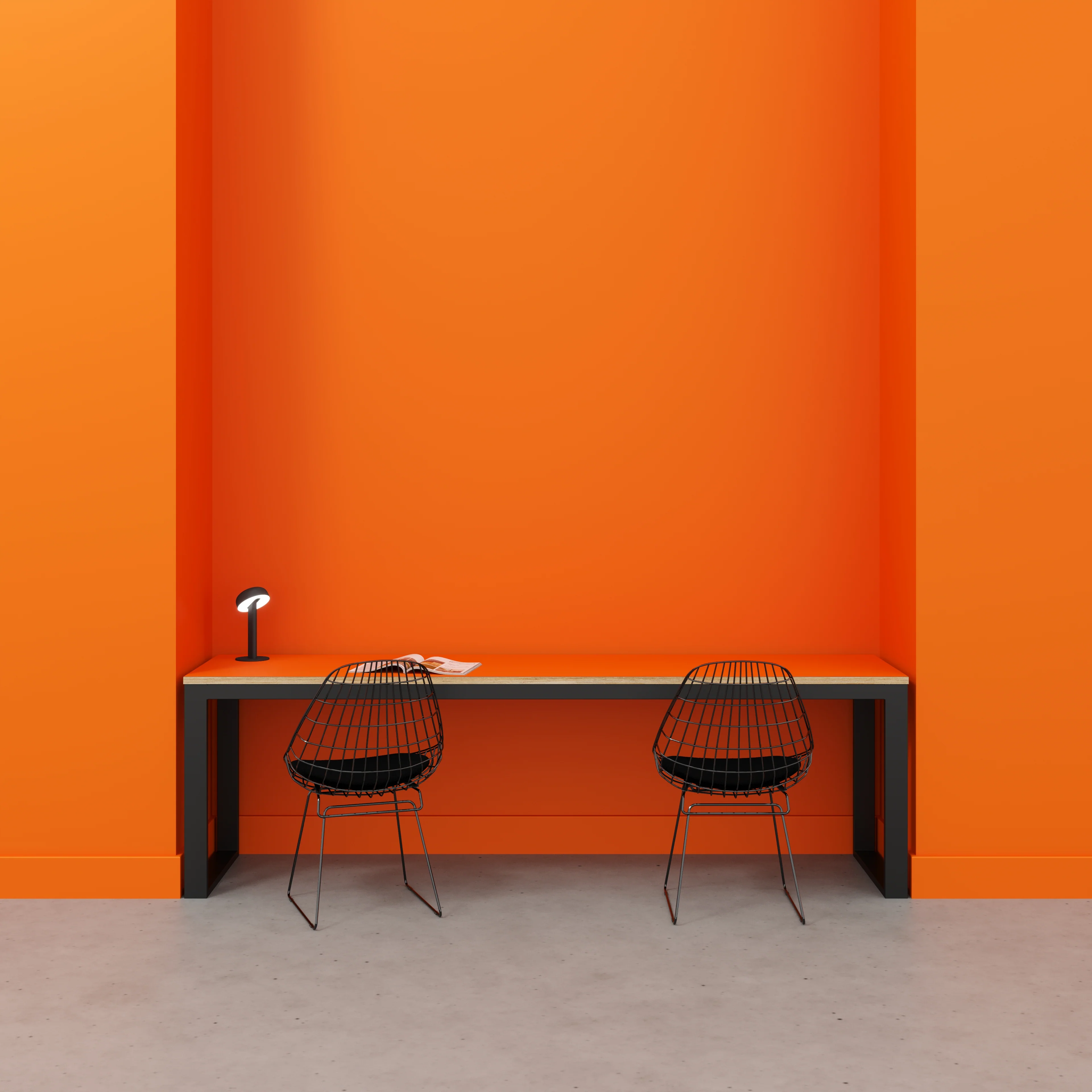 Plywood Desk with Black Industrial Frame - Formica Levante Orange - 2400(w) x 585(d) x 735(h) - Image 2