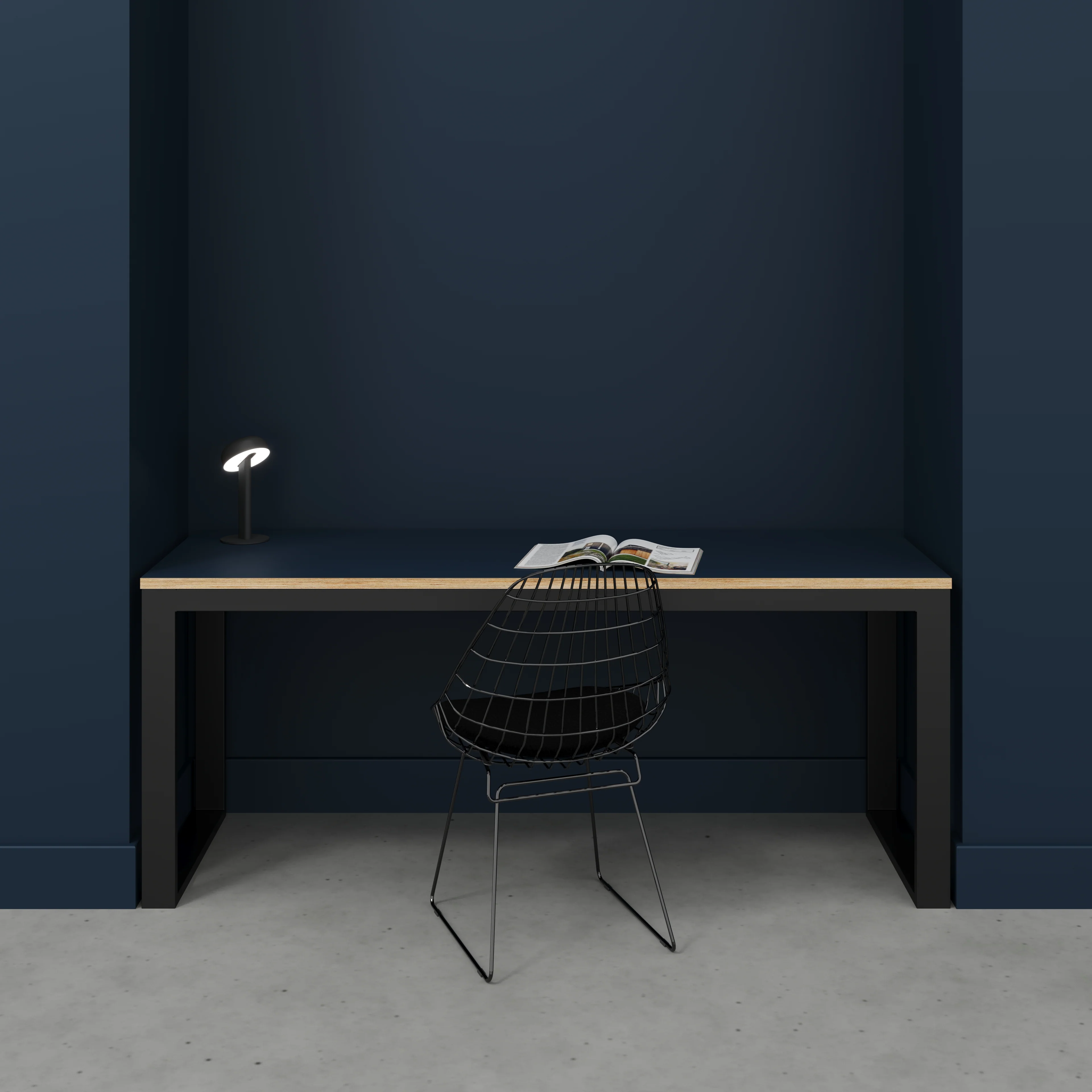 Plywood Desk with Black Industrial Frame - Formica Night Sea Blue - 1800(w) x 585(d) x 735(h) - Image 2