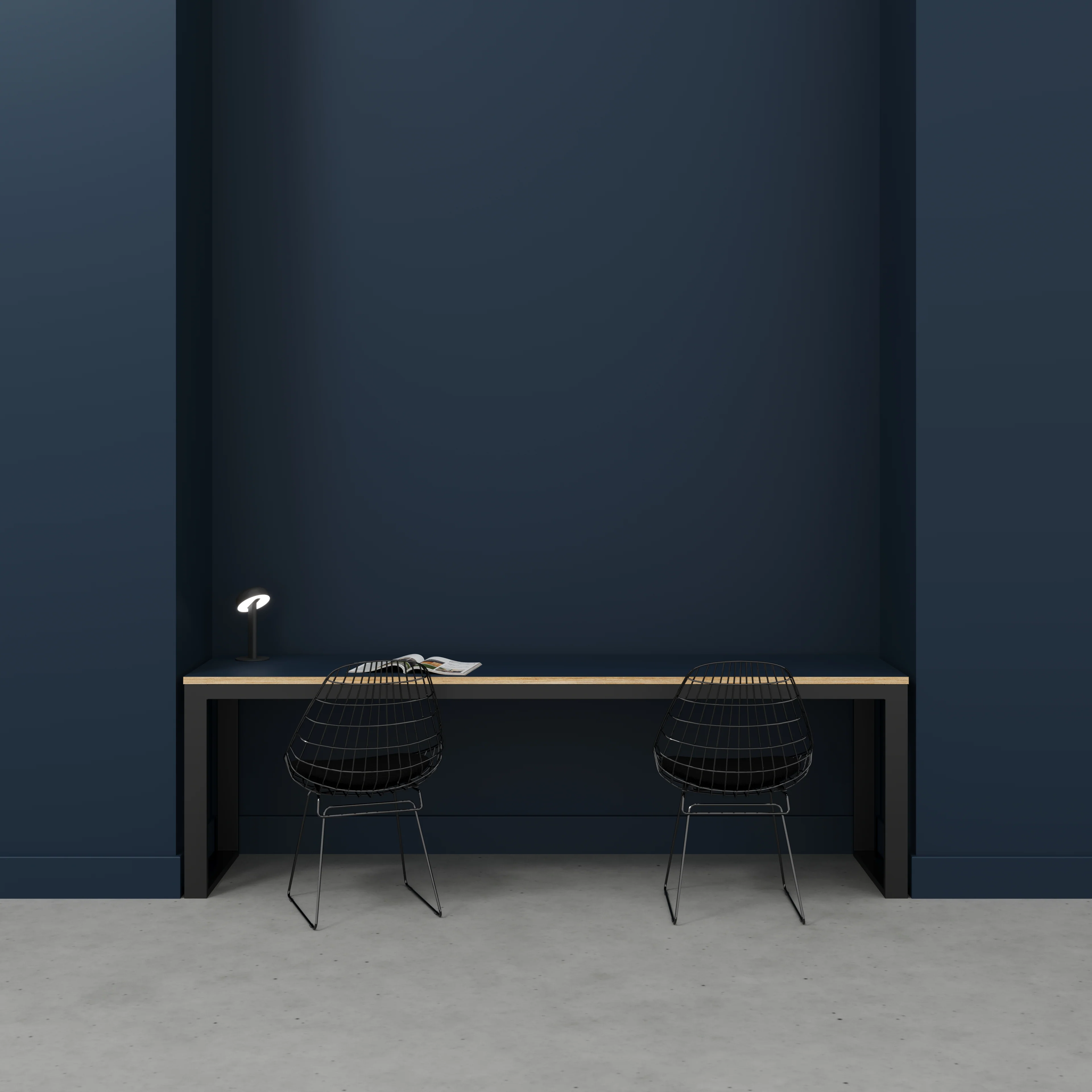 Plywood Desk with Black Industrial Frame - Formica Night Sea Blue - 2400(w) x 585(d) x 735(h) - Image 2
