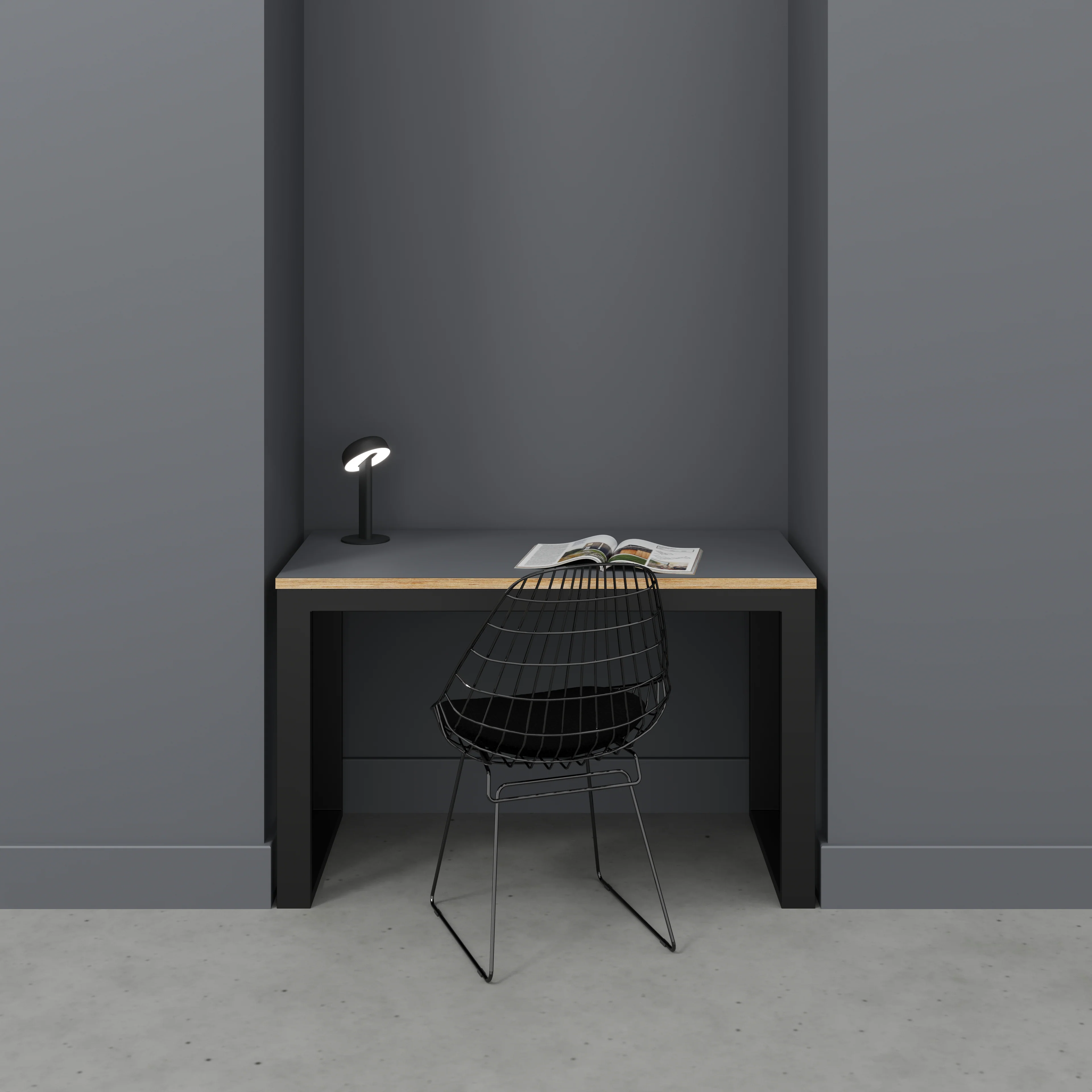 Plywood Desk with Black Industrial Frame - Formica Tornado Grey - 1200(w) x 585(d) x 735(h) - Image 2