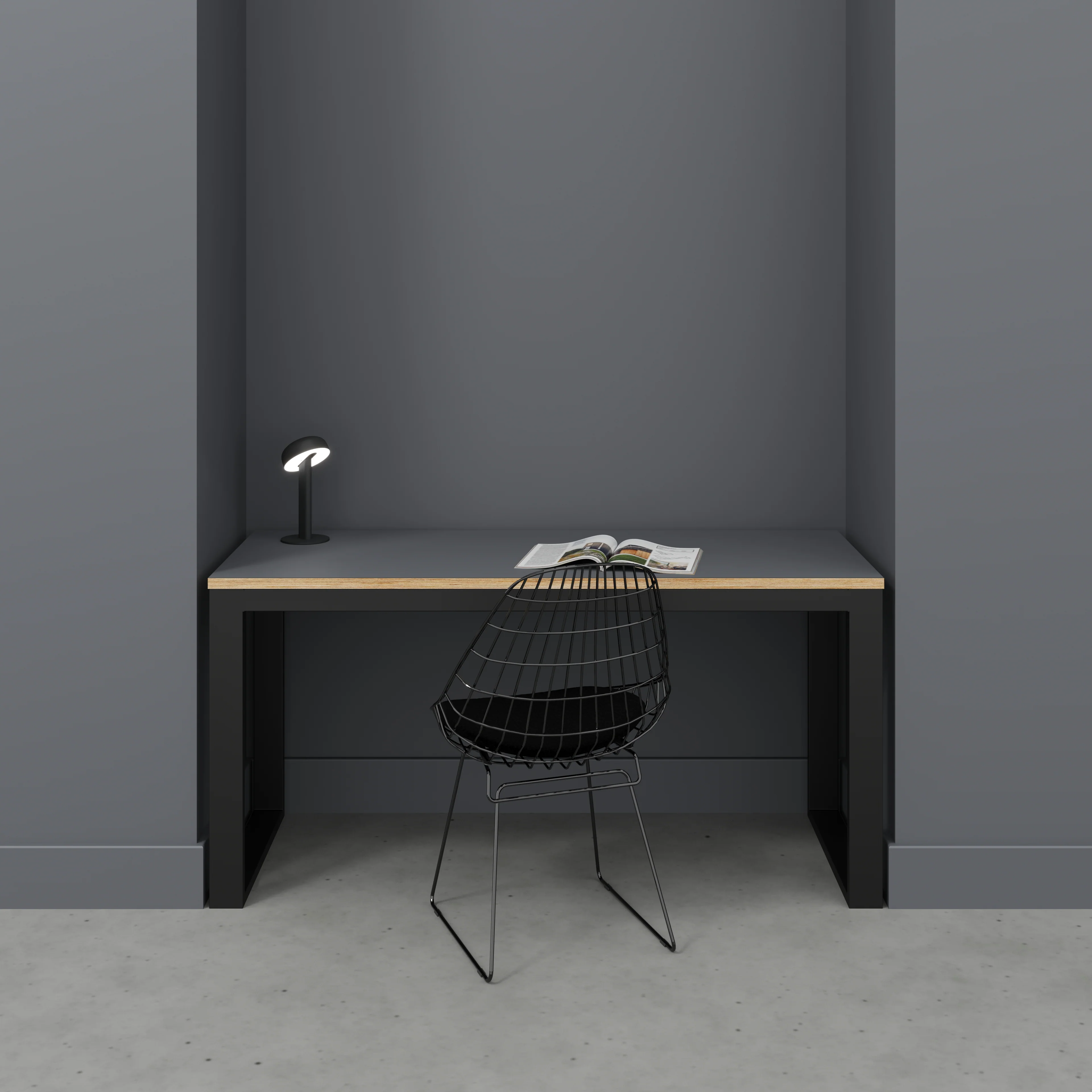 Plywood Desk with Black Industrial Frame - Formica Tornado Grey - 1500(w) x 585(d) x 735(h) - Image 2