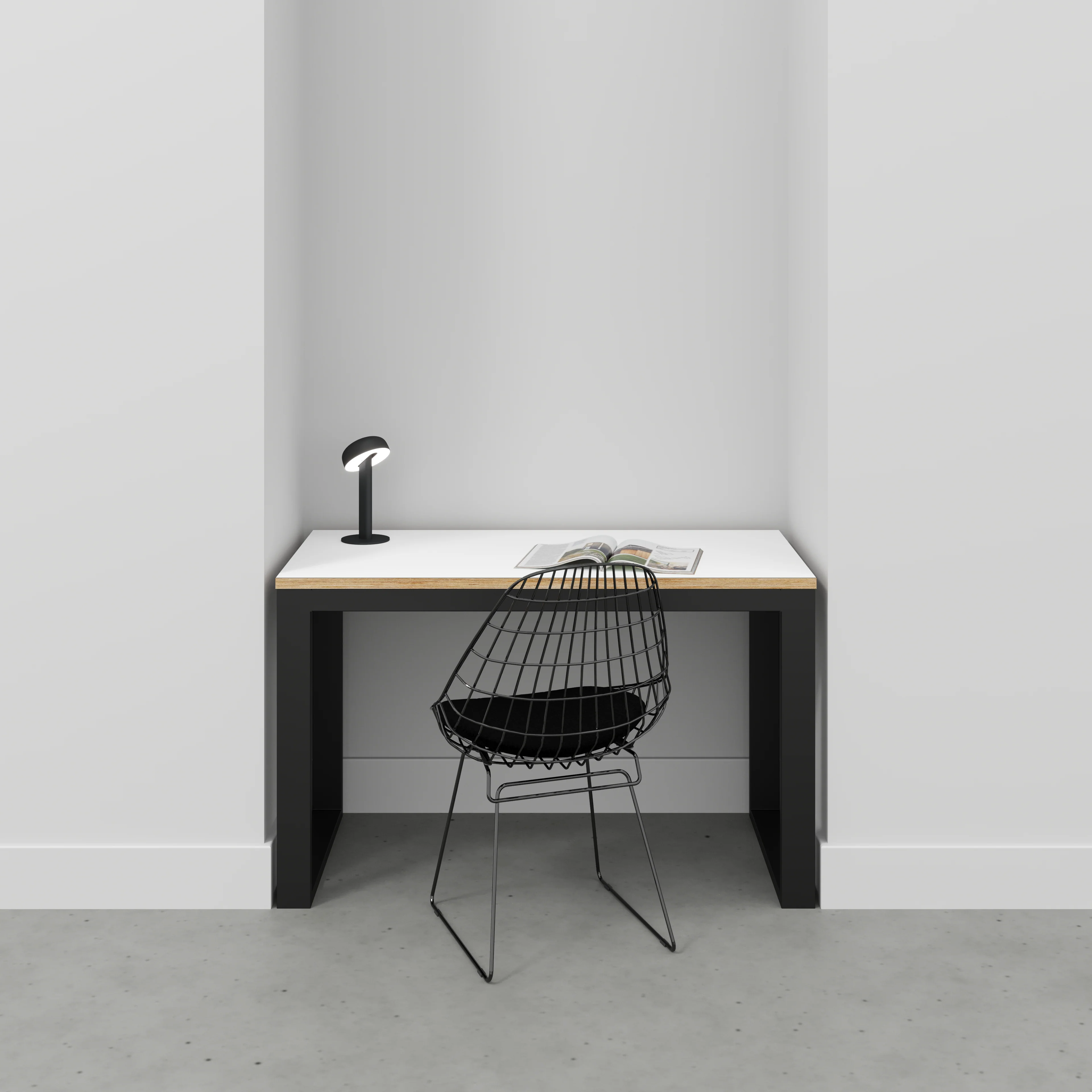 Plywood Desk with Black Industrial Frame - Formica White - 1200(w) x 585(d) x 735(h) - Image 2