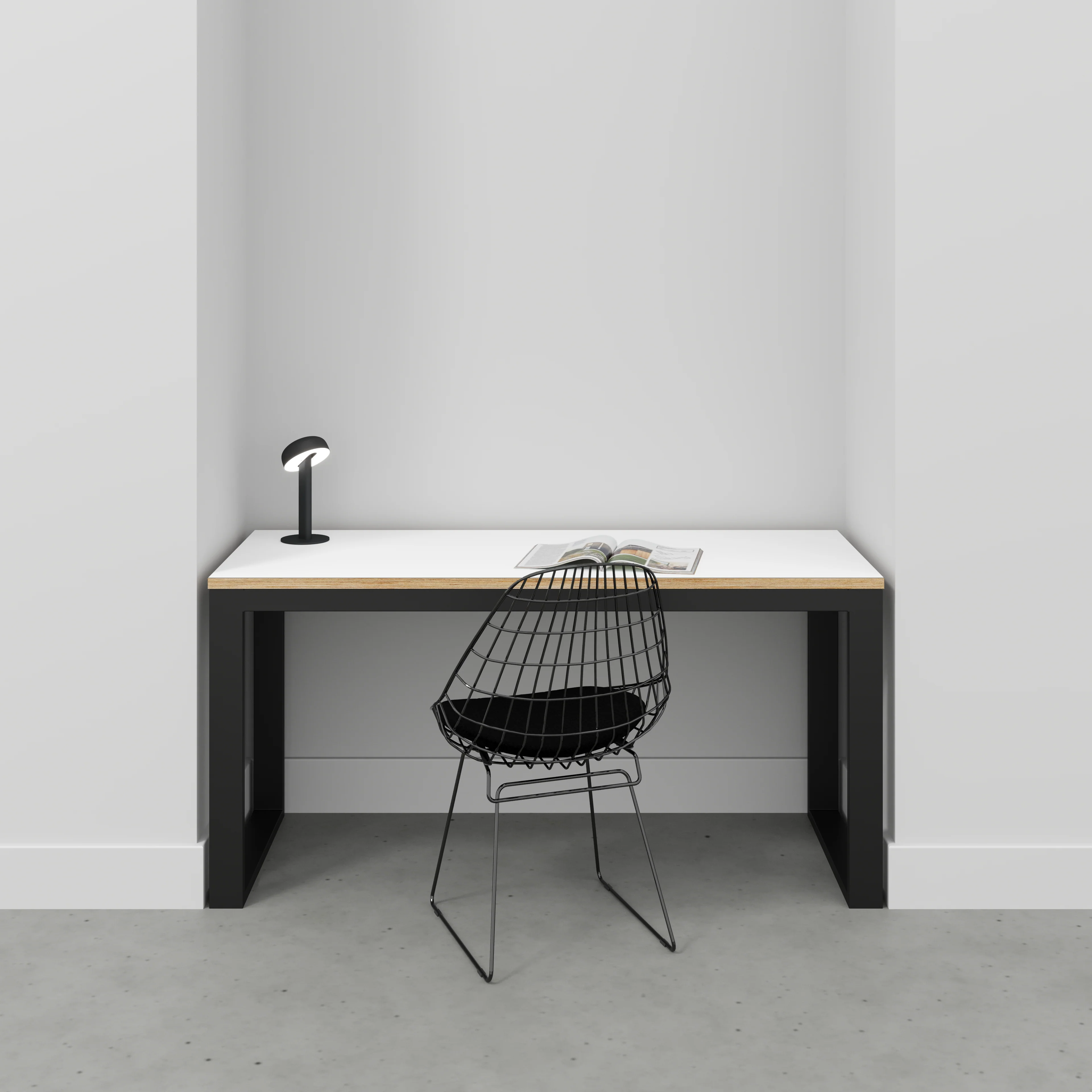 Plywood Desk with Black Industrial Frame - Formica White - 1500(w) x 585(d) x 735(h) - Image 2