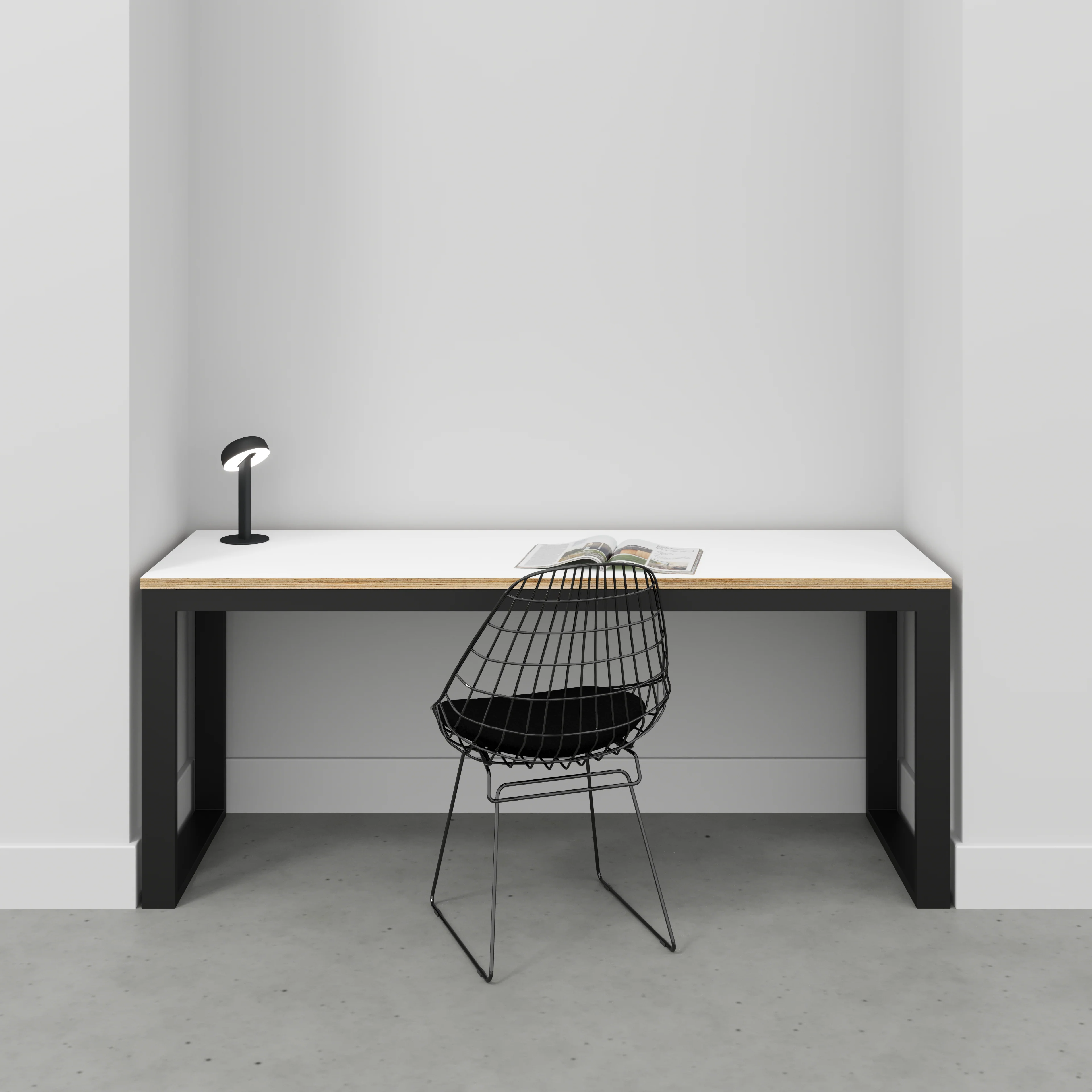 Plywood Desk with Black Industrial Frame - Formica White - 1800(w) x 585(d) x 735(h) - Image 2