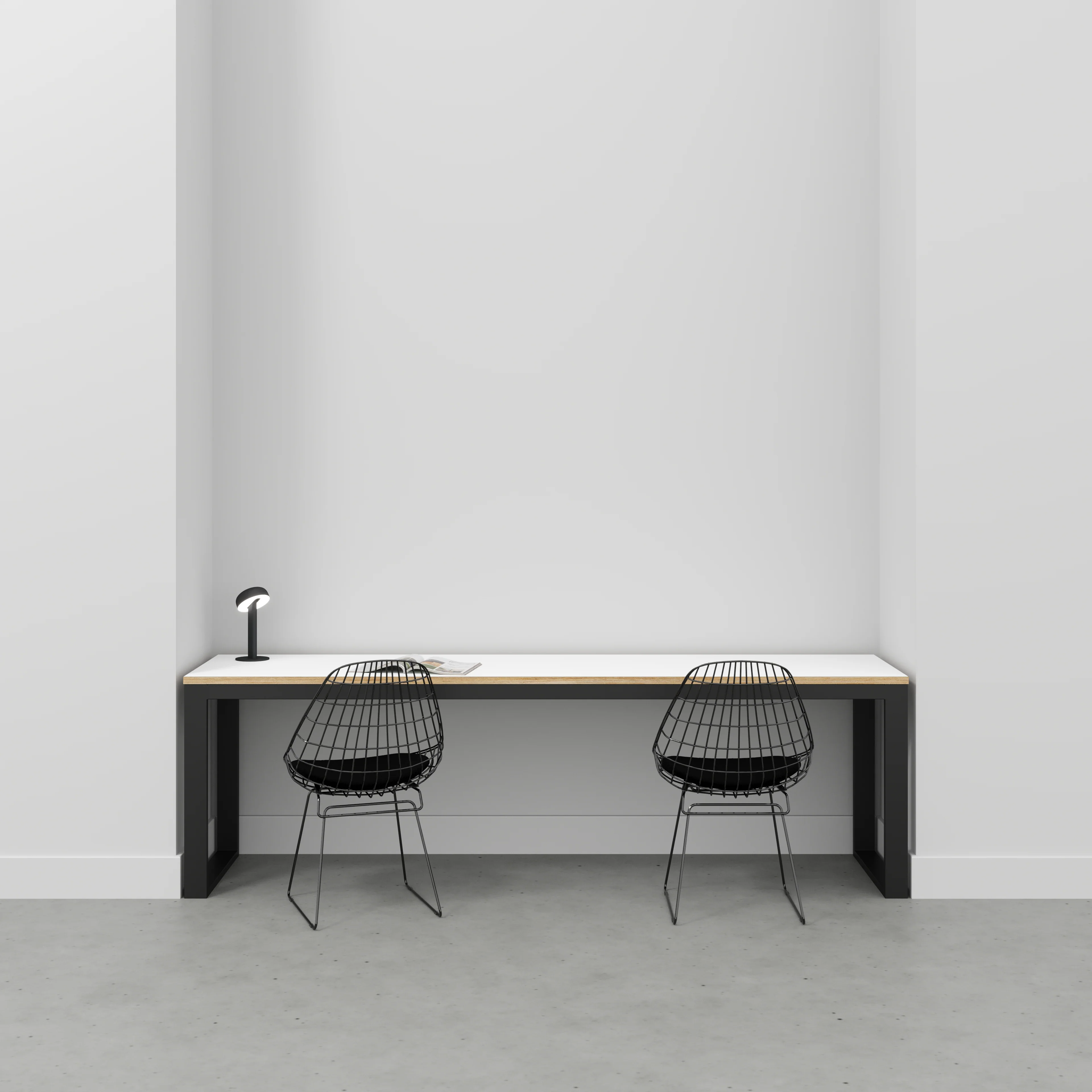 Plywood Desk with Black Industrial Frame - Formica White - 2400(w) x 585(d) x 735(h) - Image 2