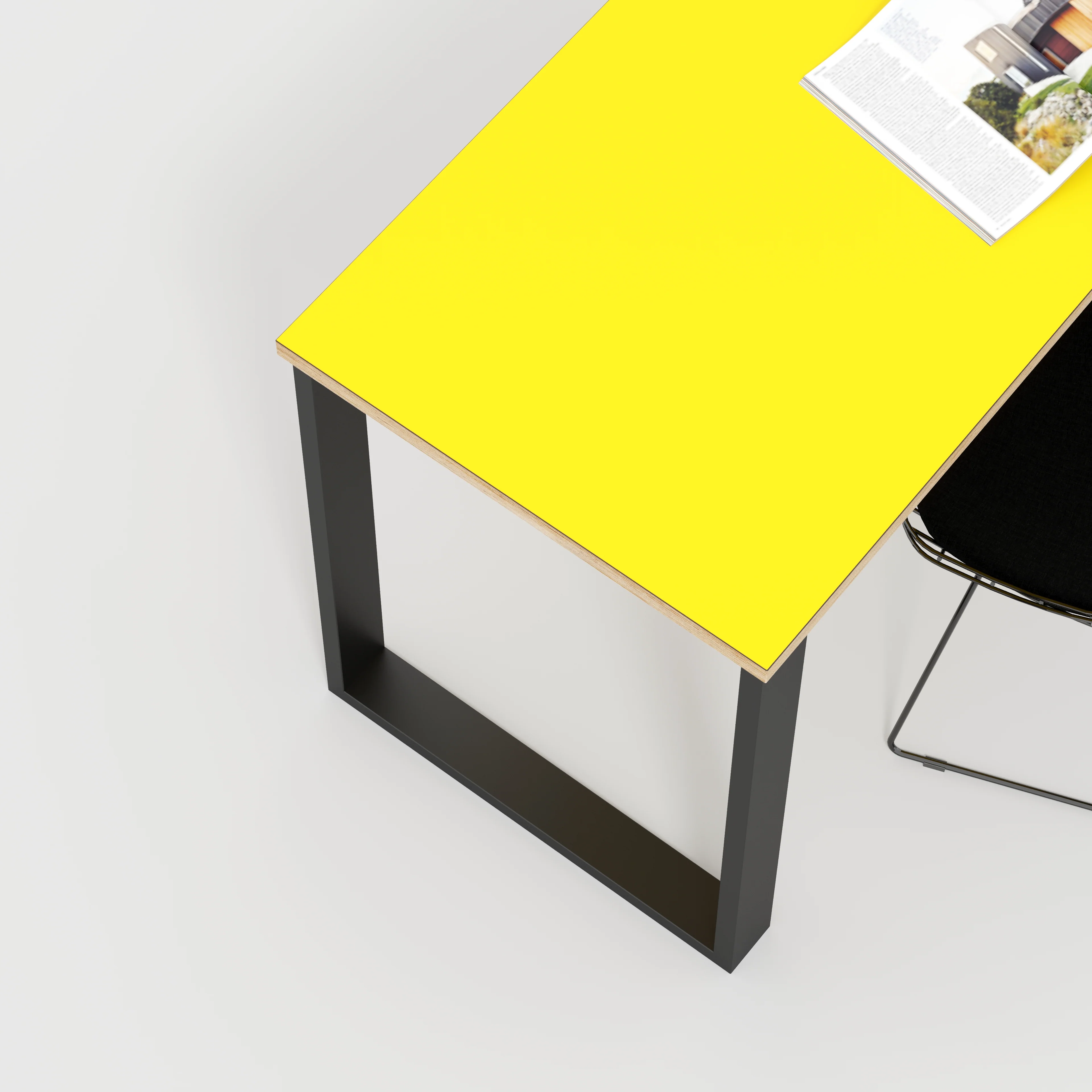 Plywood Desk with Black Industrial Legs - Formica Chrome Yellow - 1600(w) x 800(d) x 735(h) - Image 3