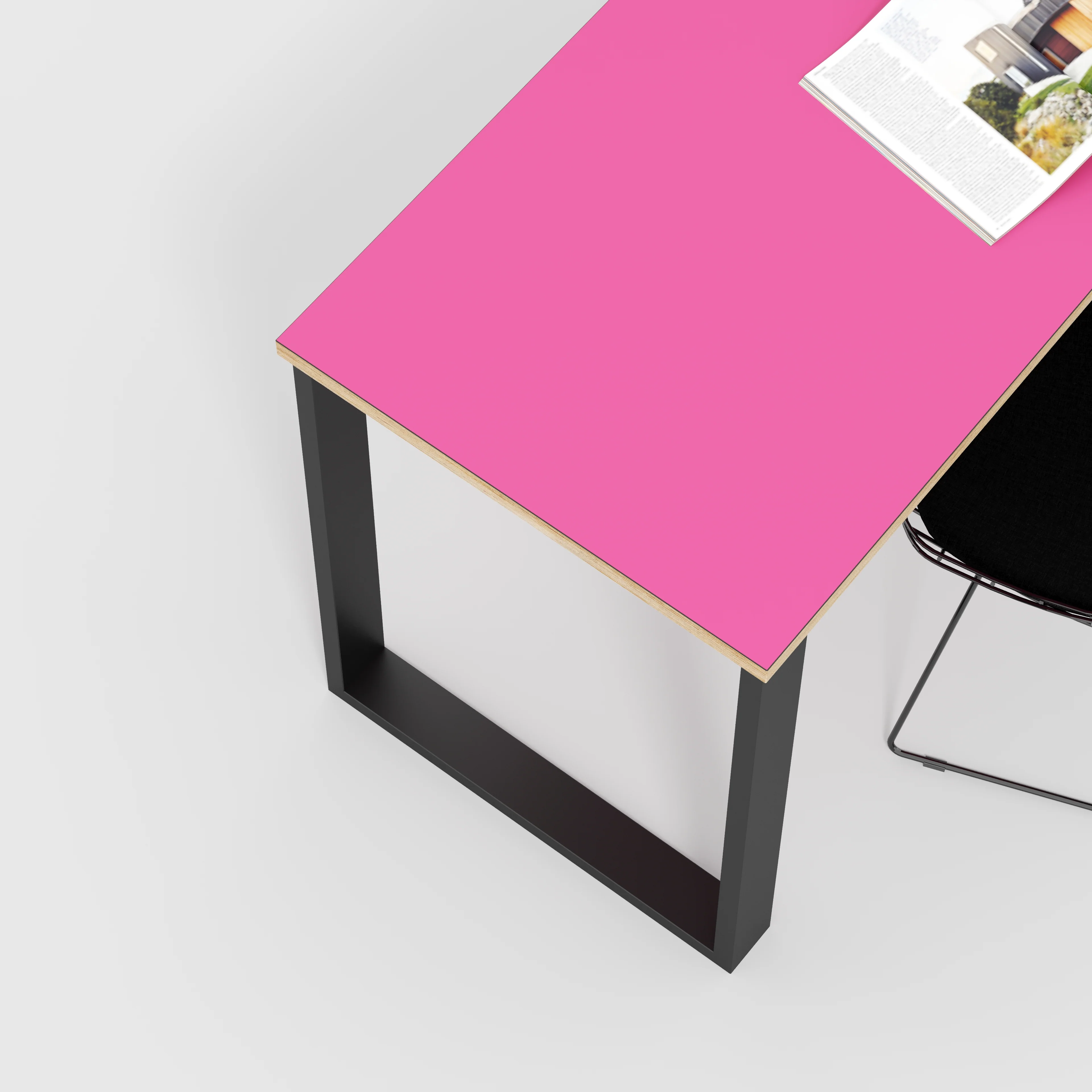 Plywood Desk with Black Industrial Legs - Formica Juicy Pink - 1600(w) x 800(d) x 735(h) - Image 3