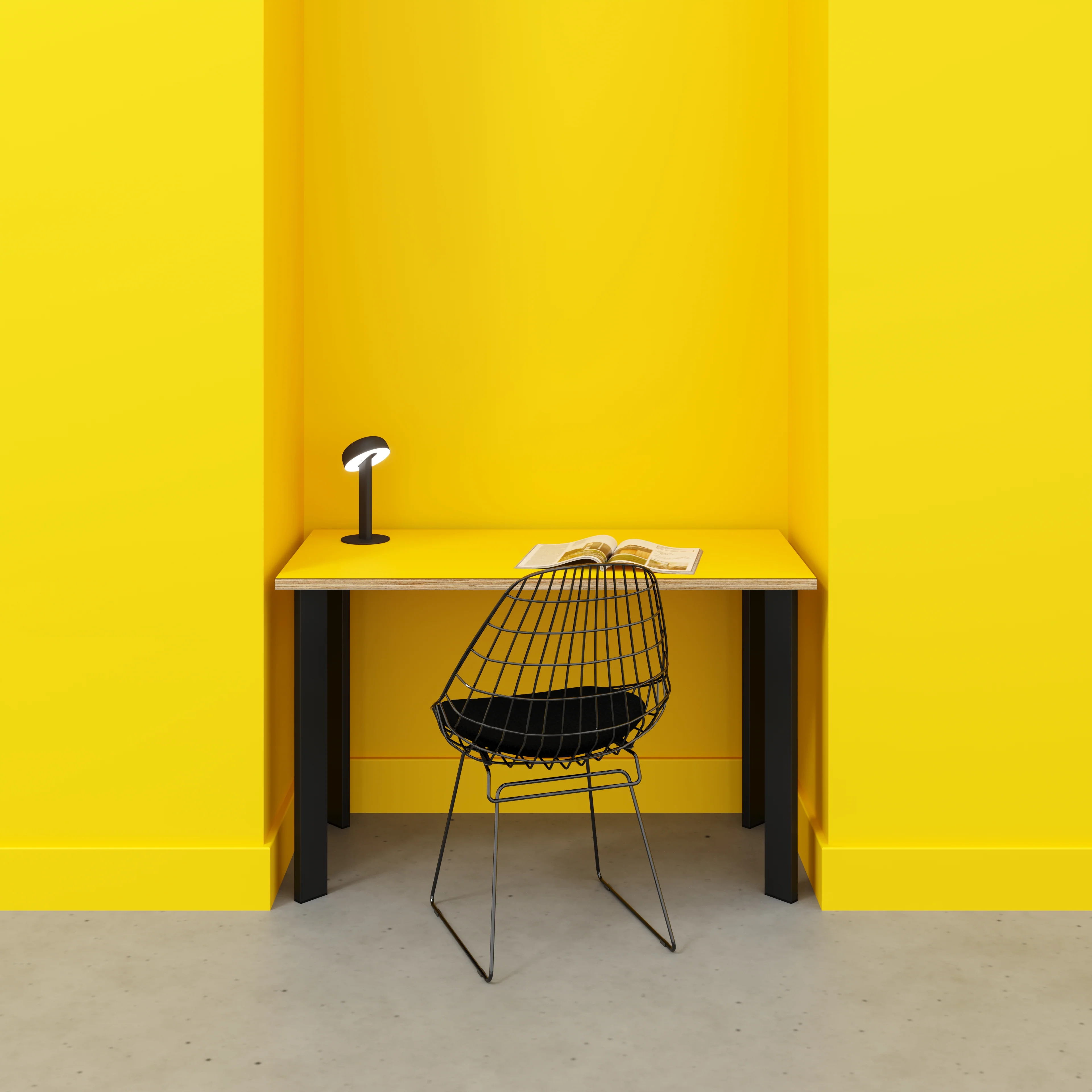 Plywood Desk with Black Rectangular Single Pin Legs - Formica Chrome Yellow - 1200(w) x 600(d) x 735(h) - Image 2