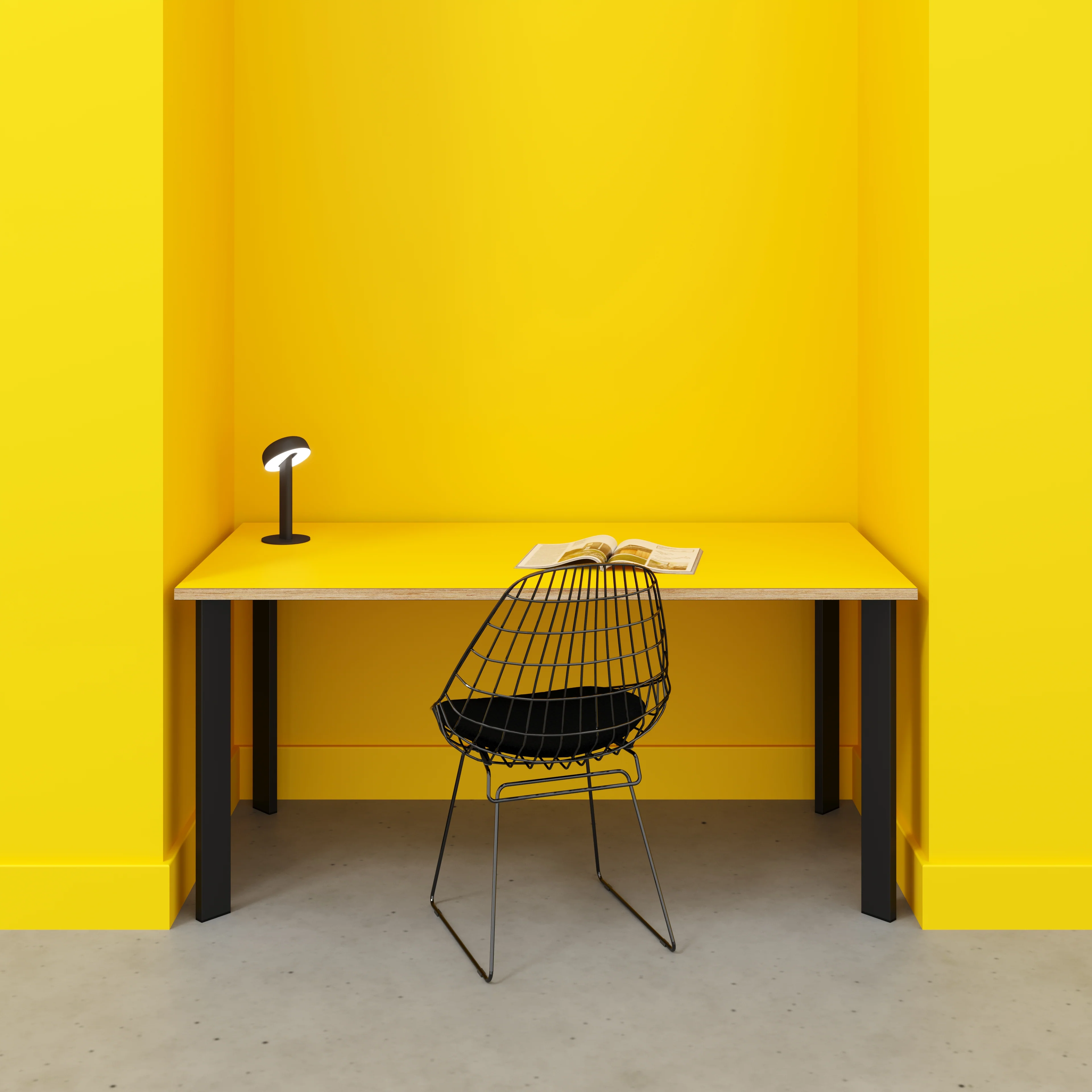Plywood Desk with Black Rectangular Single Pin Legs - Formica Chrome Yellow - 1600(w) x 800(d) x 735(h) - Image 2