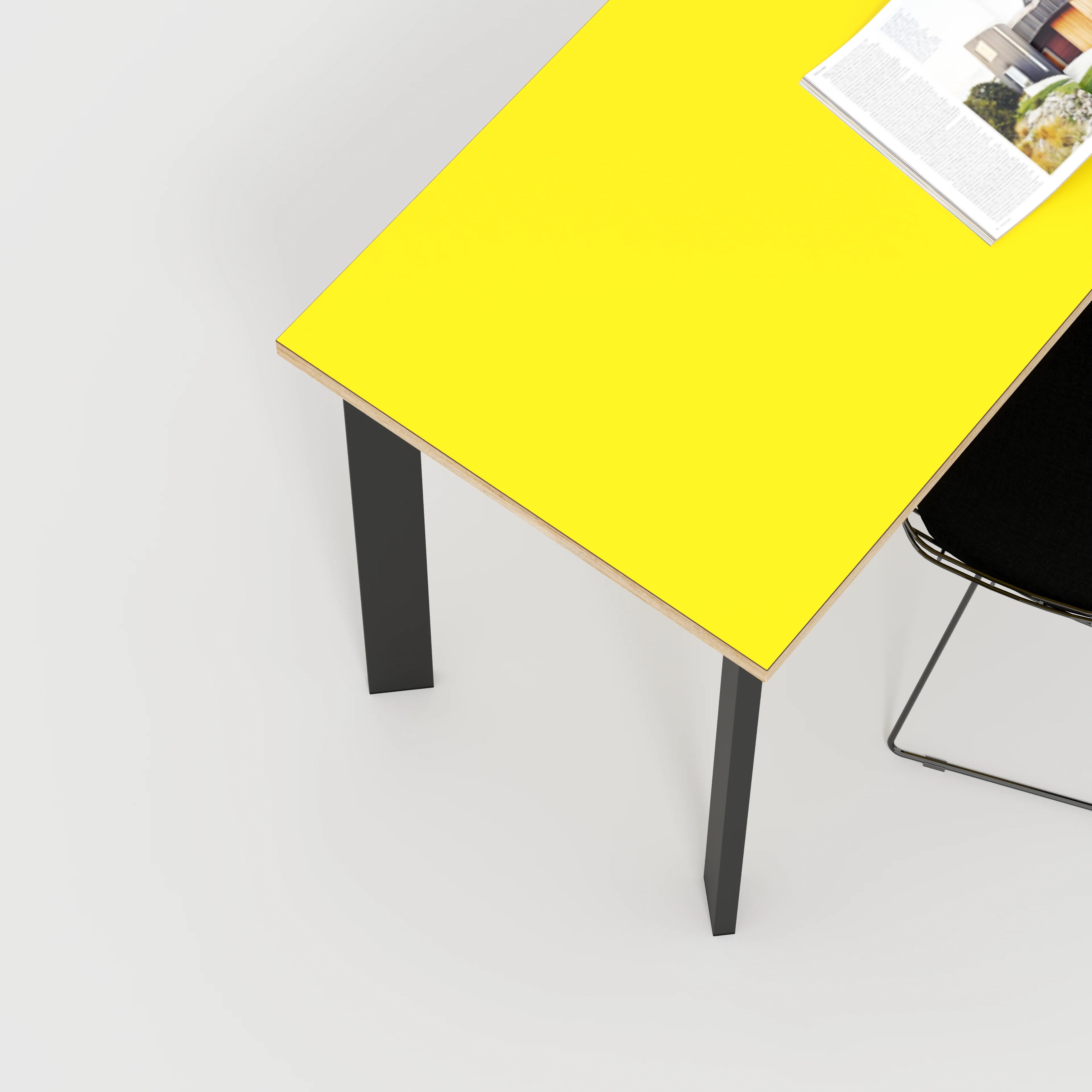 Plywood Desk with Black Rectangular Single Pin Legs - Formica Chrome Yellow - 1600(w) x 800(d) x 735(h) - Image 3