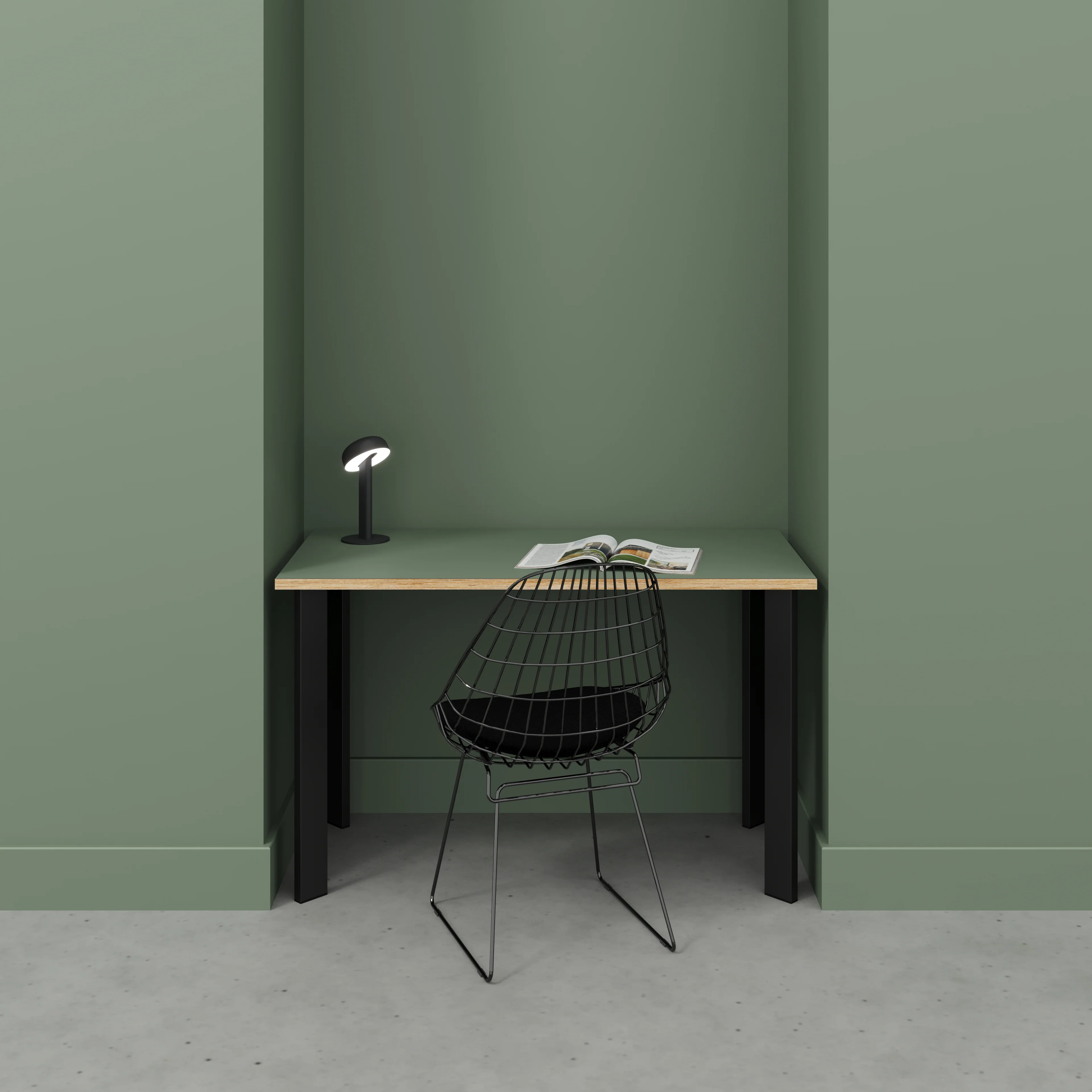 Plywood Desk with Black Rectangular Single Pin Legs - Formica Green Slate - 1200(w) x 600(d) x 735(h) - Image 2