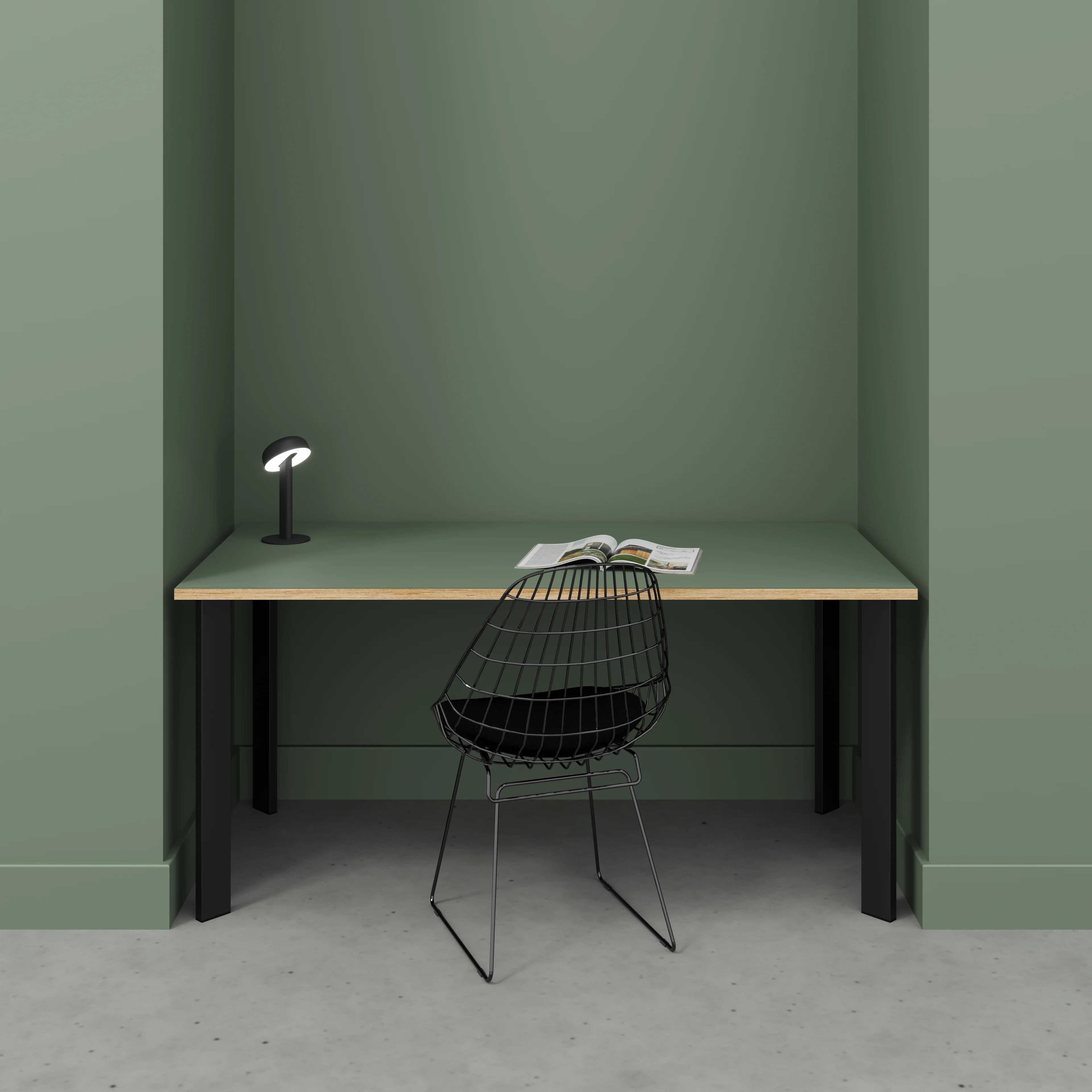 Plywood Desk with Black Rectangular Single Pin Legs - Formica Green Slate - 1600(w) x 800(d) x 735(h) - Image 2