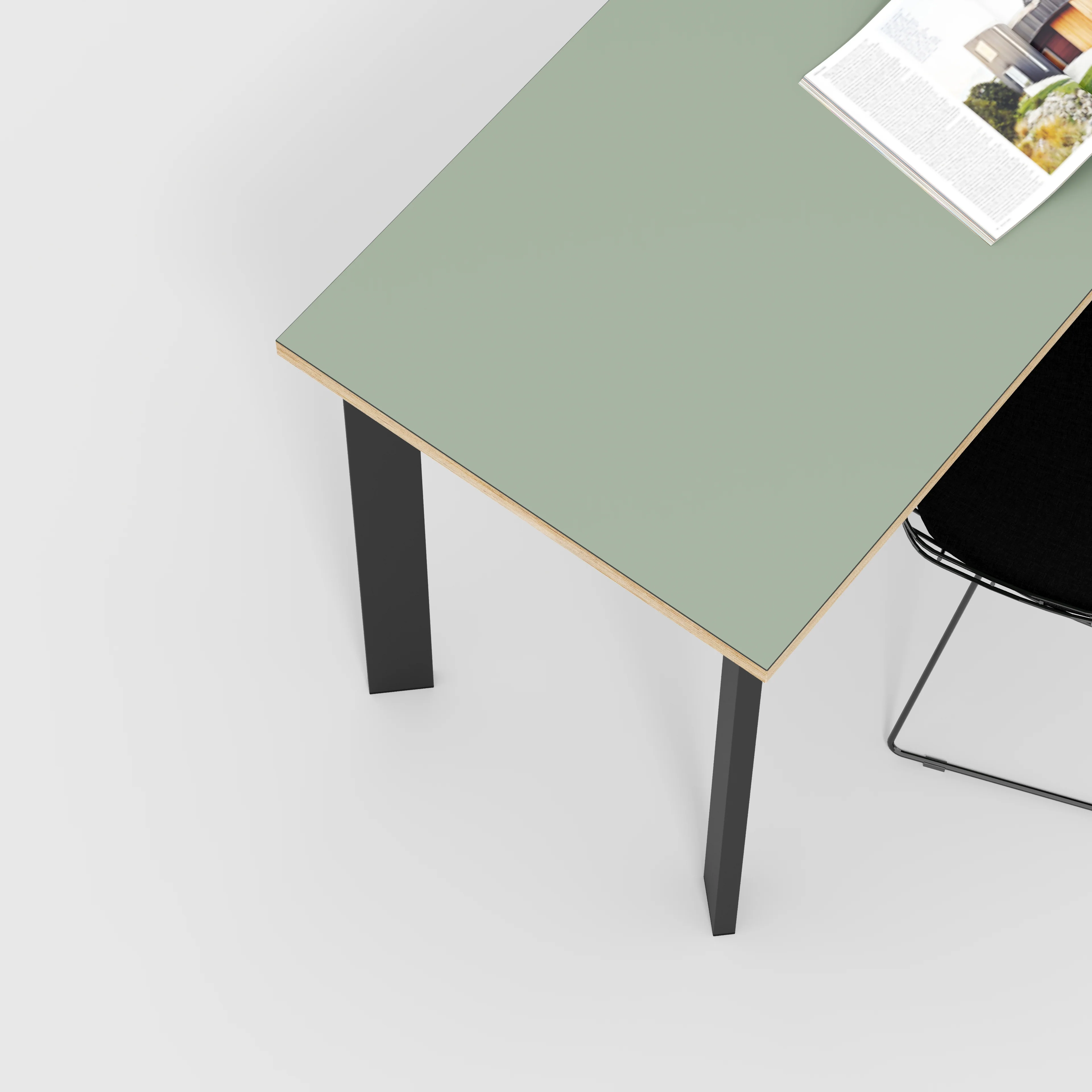 Plywood Desk with Black Rectangular Single Pin Legs - Formica Green Slate - 1600(w) x 800(d) x 735(h) - Image 3
