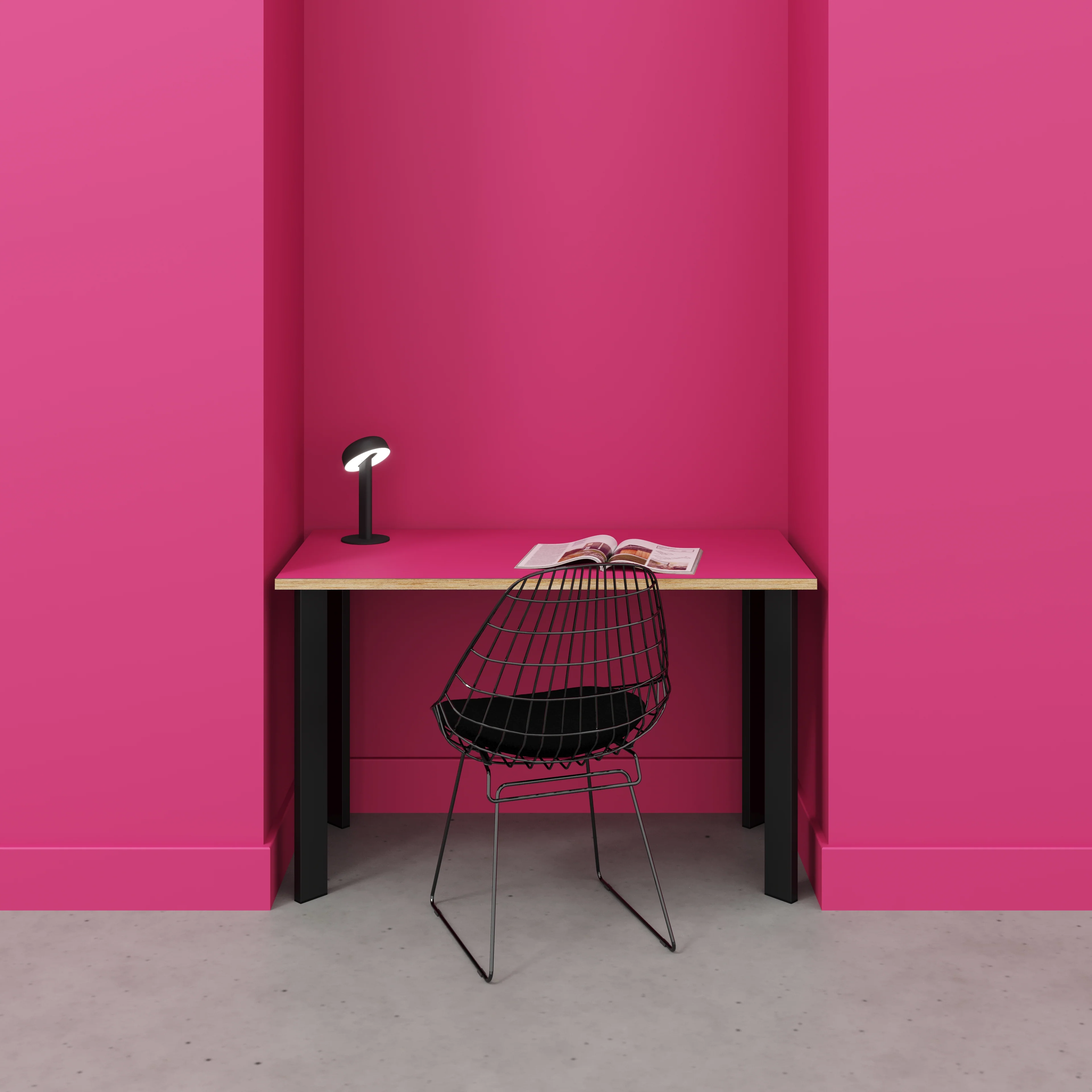 Plywood Desk with Black Rectangular Single Pin Legs - Formica Juicy Pink - 1200(w) x 600(d) x 735(h) - Image 2