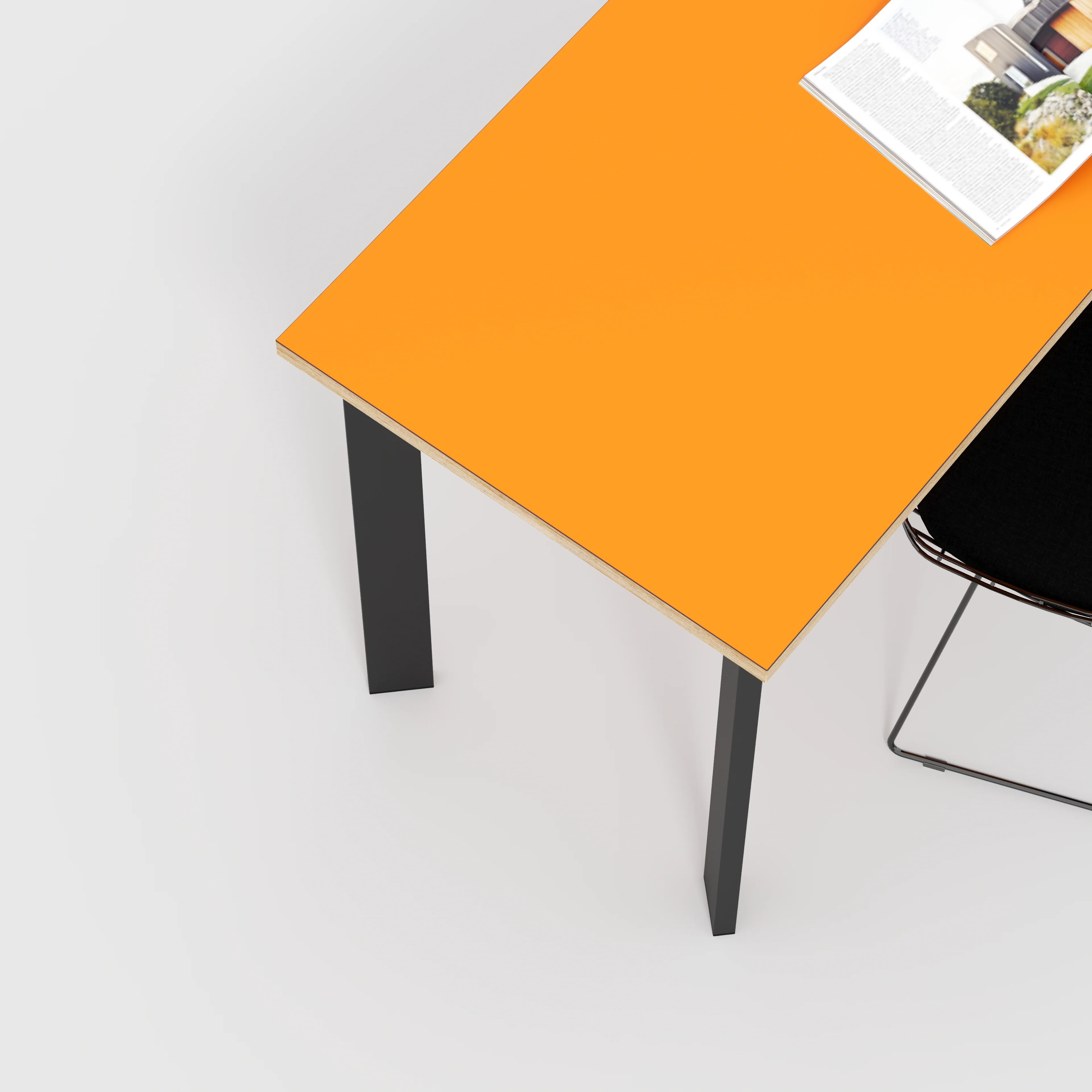 Plywood Desk with Black Rectangular Single Pin Legs - Formica Levante Orange - 1200(w) x 600(d) x 735(h) - Image 3
