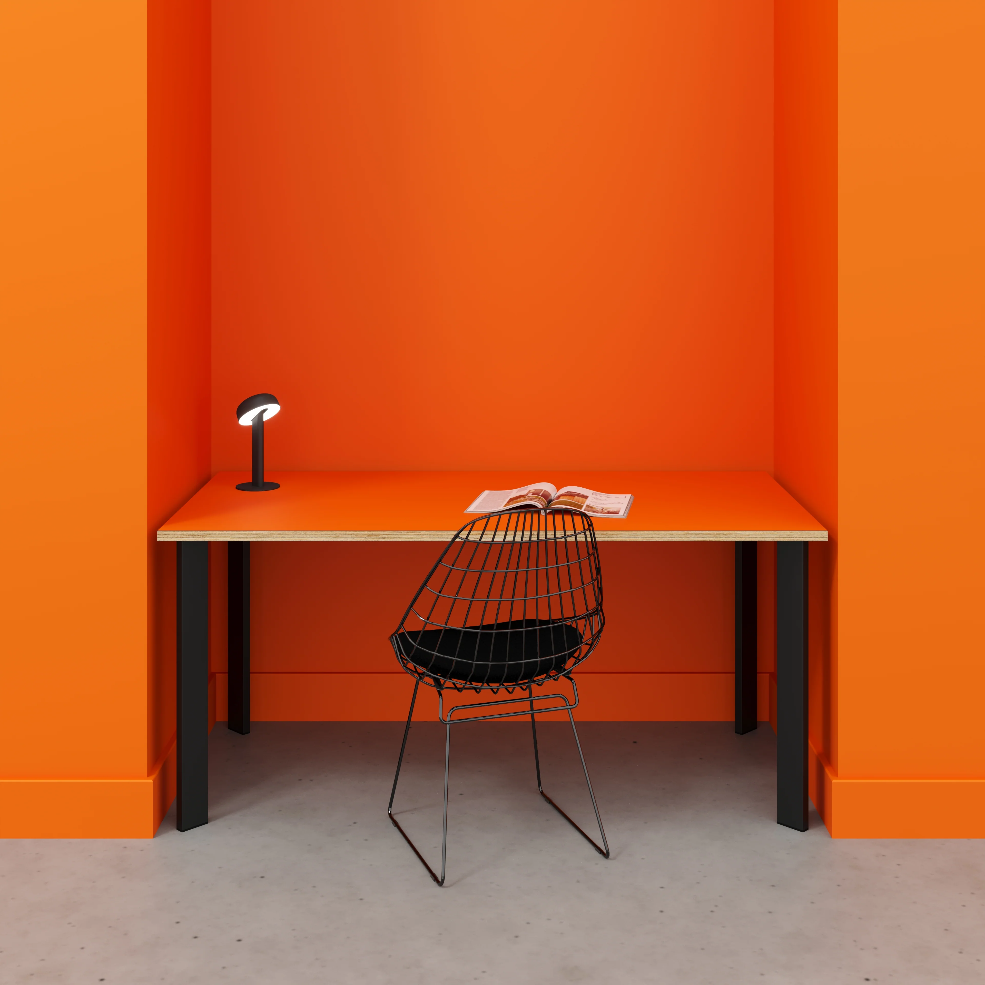 Plywood Desk with Black Rectangular Single Pin Legs - Formica Levante Orange - 1600(w) x 800(d) x 735(h) - Image 2