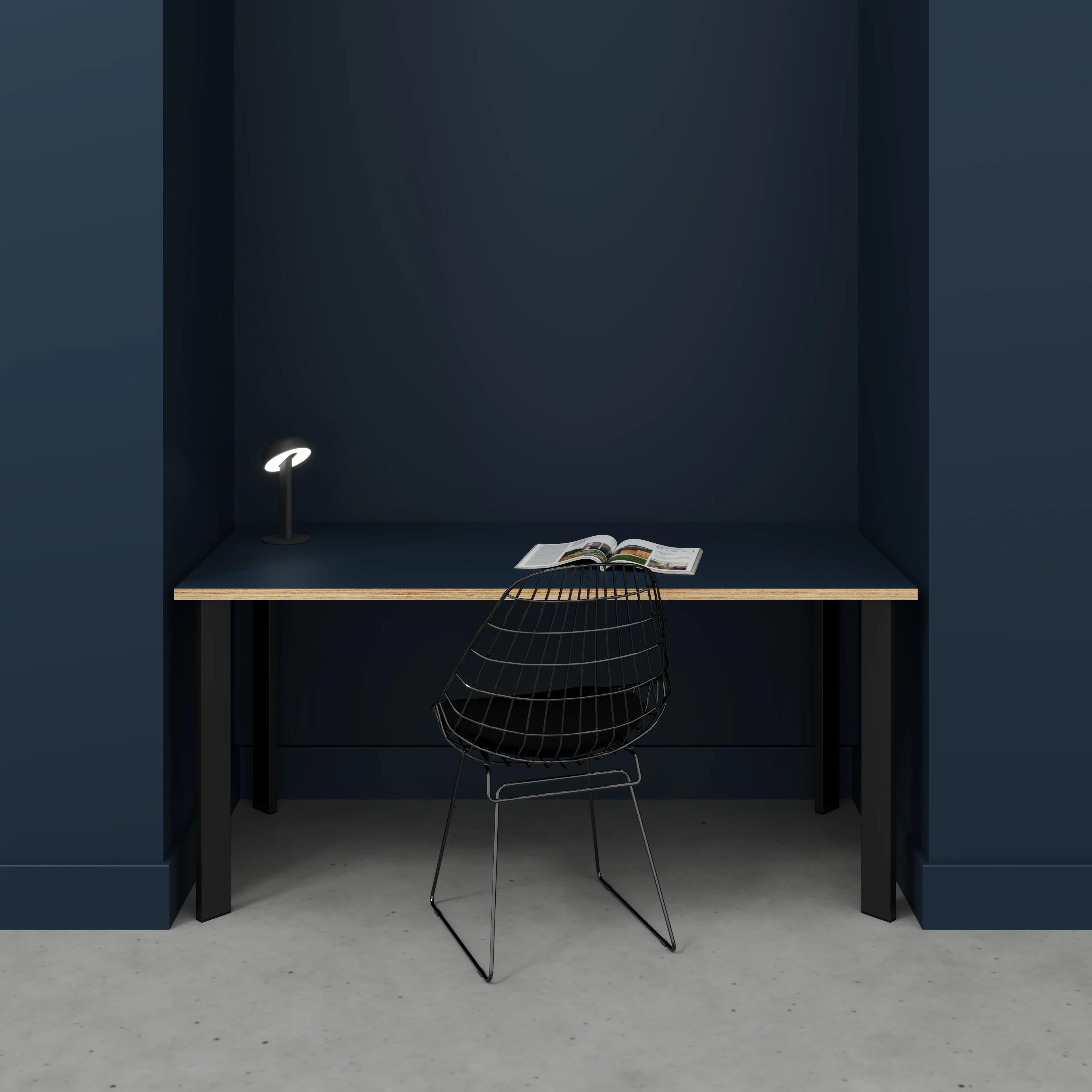 Plywood Desk with Black Rectangular Single Pin Legs - Formica Night Sea Blue - 1600(w) x 800(d) x 735(h) - Image 2