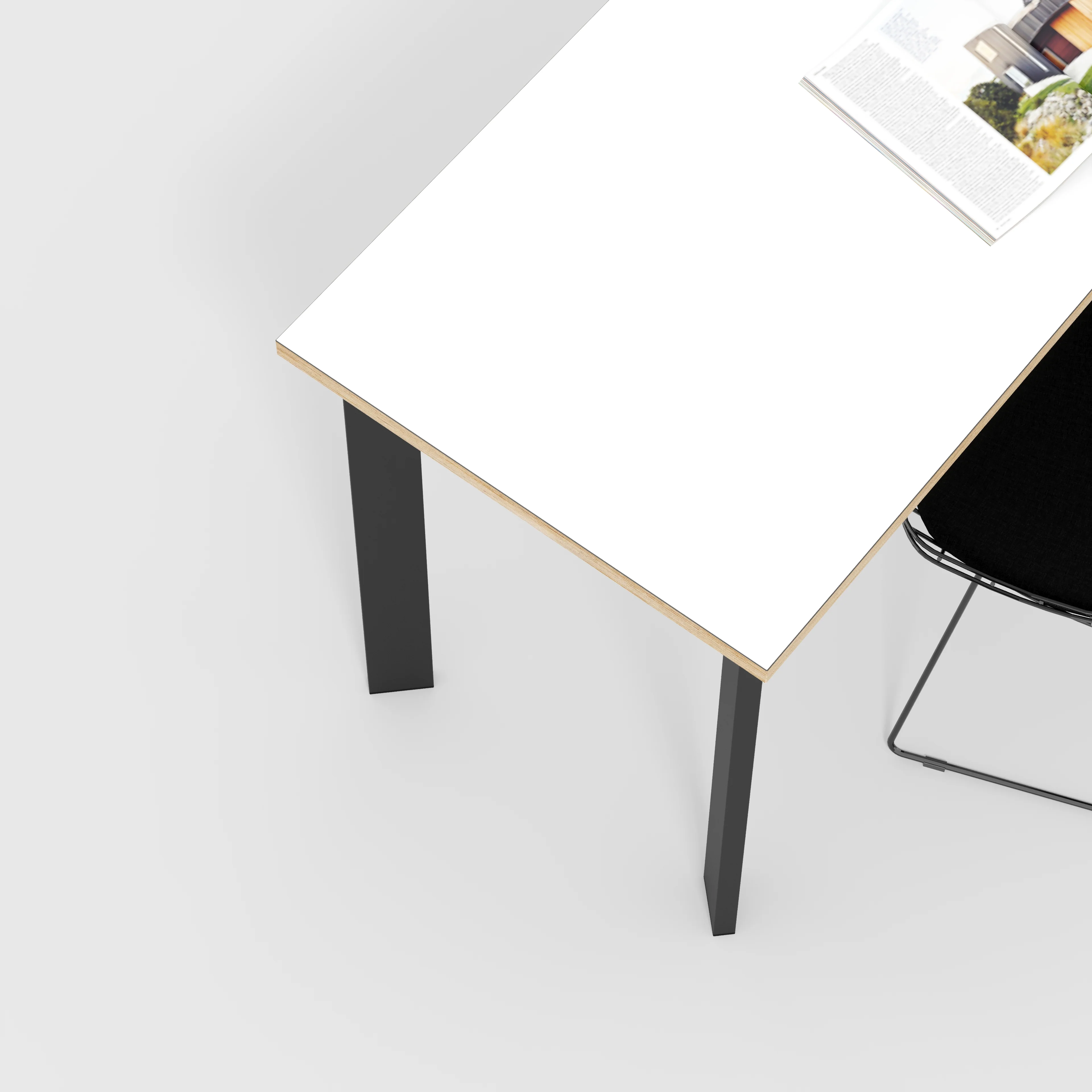 Plywood Desk with Black Rectangular Single Pin Legs - Formica White - 1200(w) x 600(d) x 735(h) - Image 3