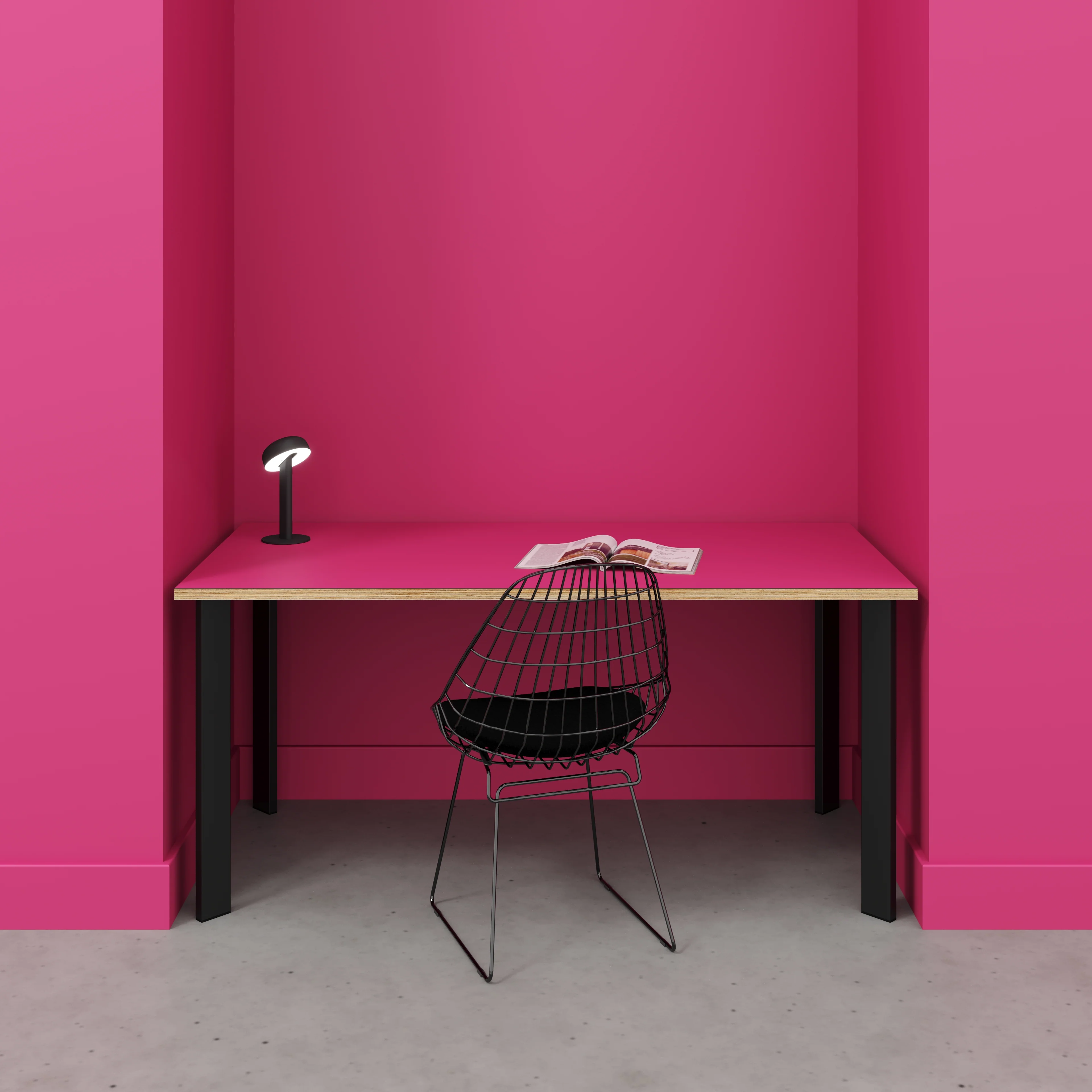 Plywood Desk with Black Rectangular Single Pin Legs - Formica Juicy Pink - 1600(w) x 800(d) x 735(h) - Image 2