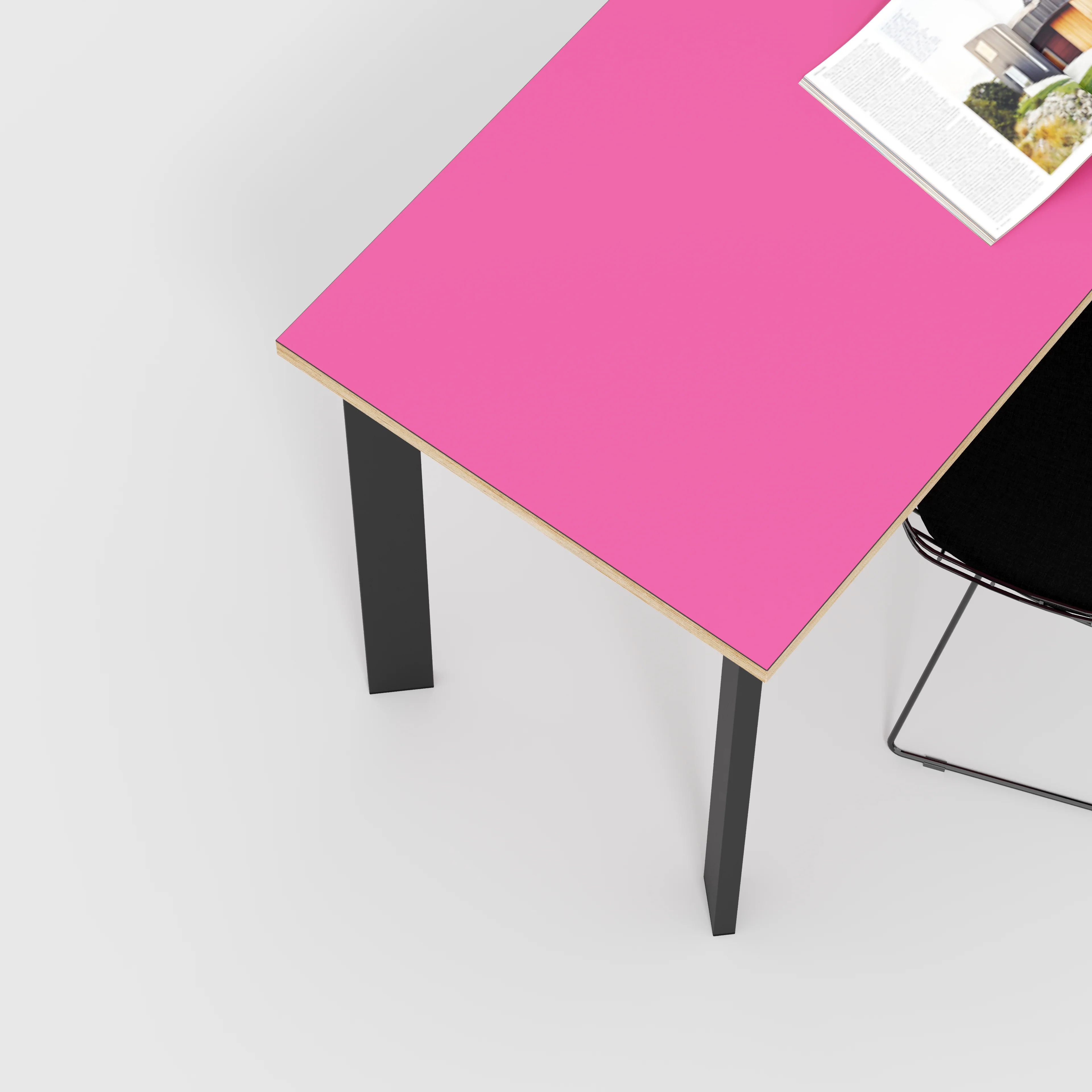Plywood Desk with Black Rectangular Single Pin Legs - Formica Juicy Pink - 1600(w) x 800(d) x 735(h) - Image 3