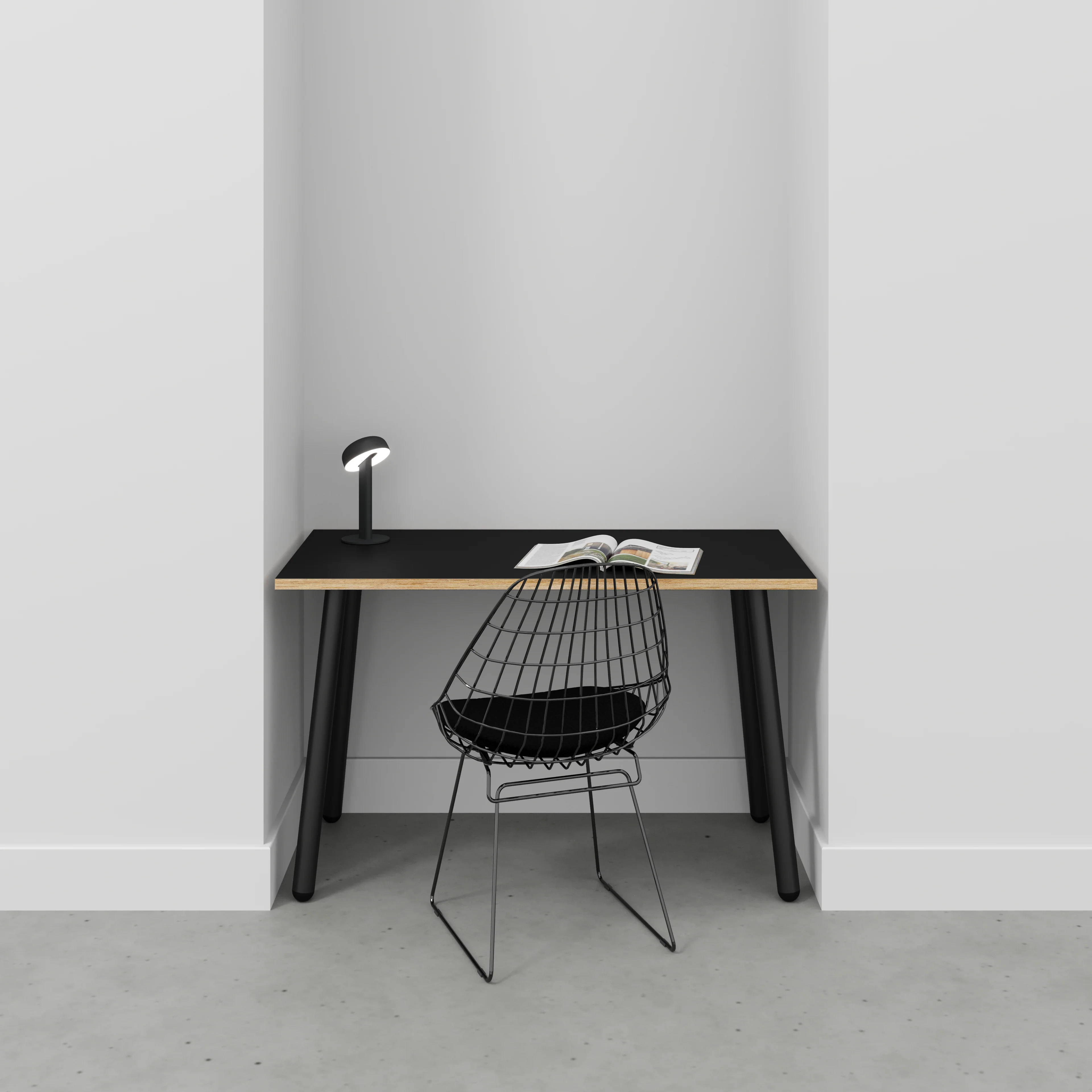 Plywood Desk with Black Round Single Pin Legs - Formica Diamond Black - 1200(w) x 600(d) x 735(h) - Image 2