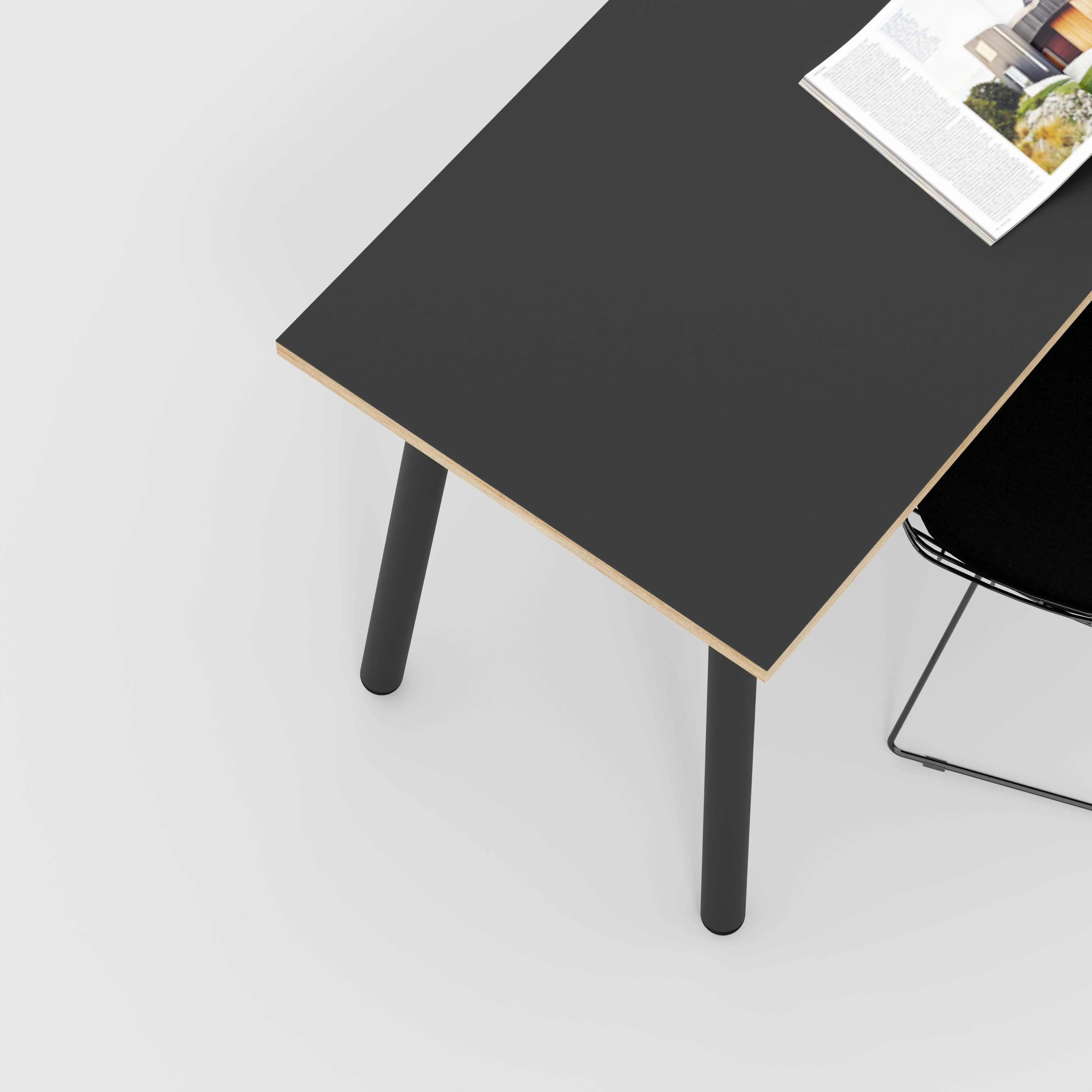 Plywood Desk with Black Round Single Pin Legs - Formica Diamond Black - 1200(w) x 600(d) x 735(h) - Image 3