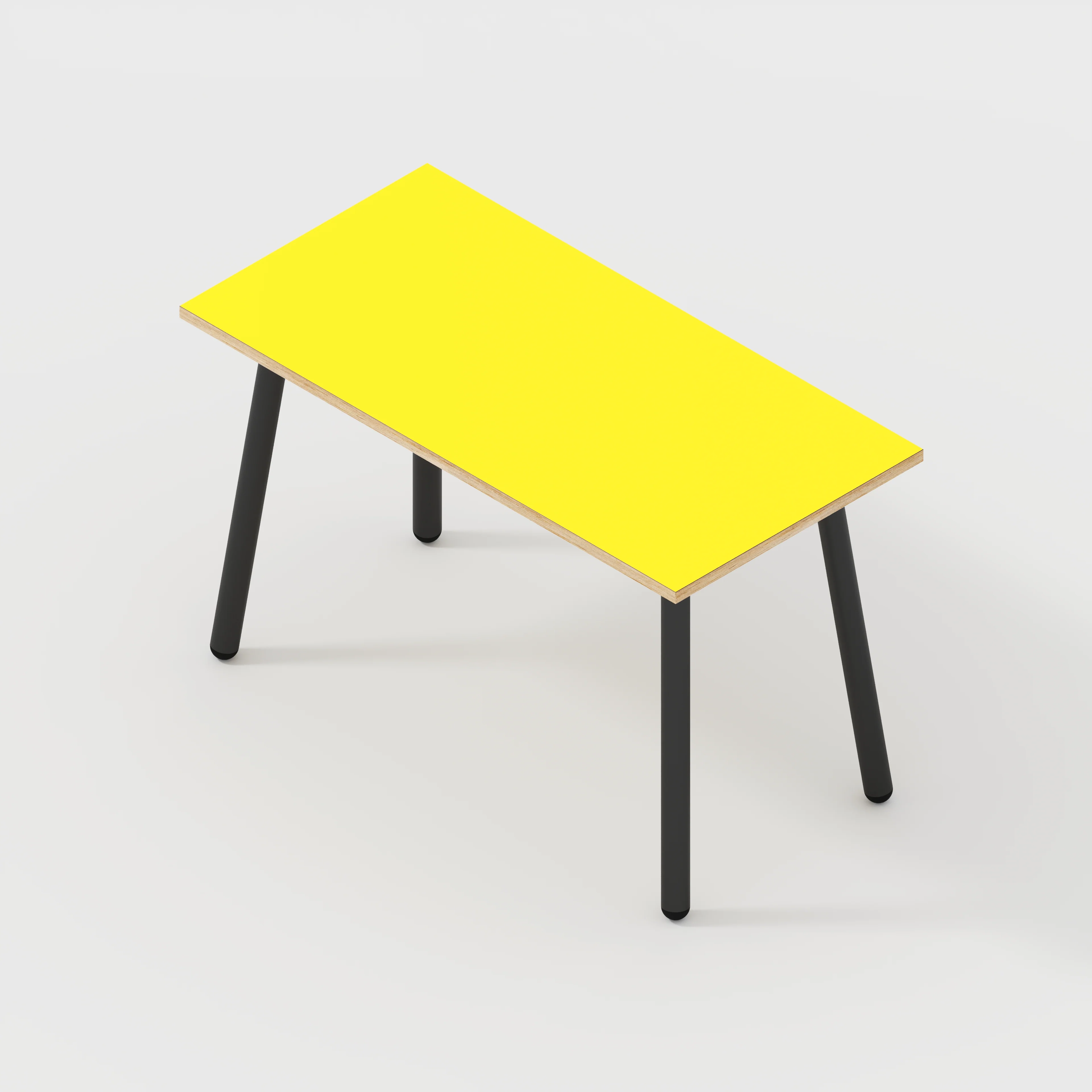 Plywood Desk with Black Round Single Pin Legs - Formica Chrome Yellow - 1200(w) x 600(d) x 735(h) - Image 5