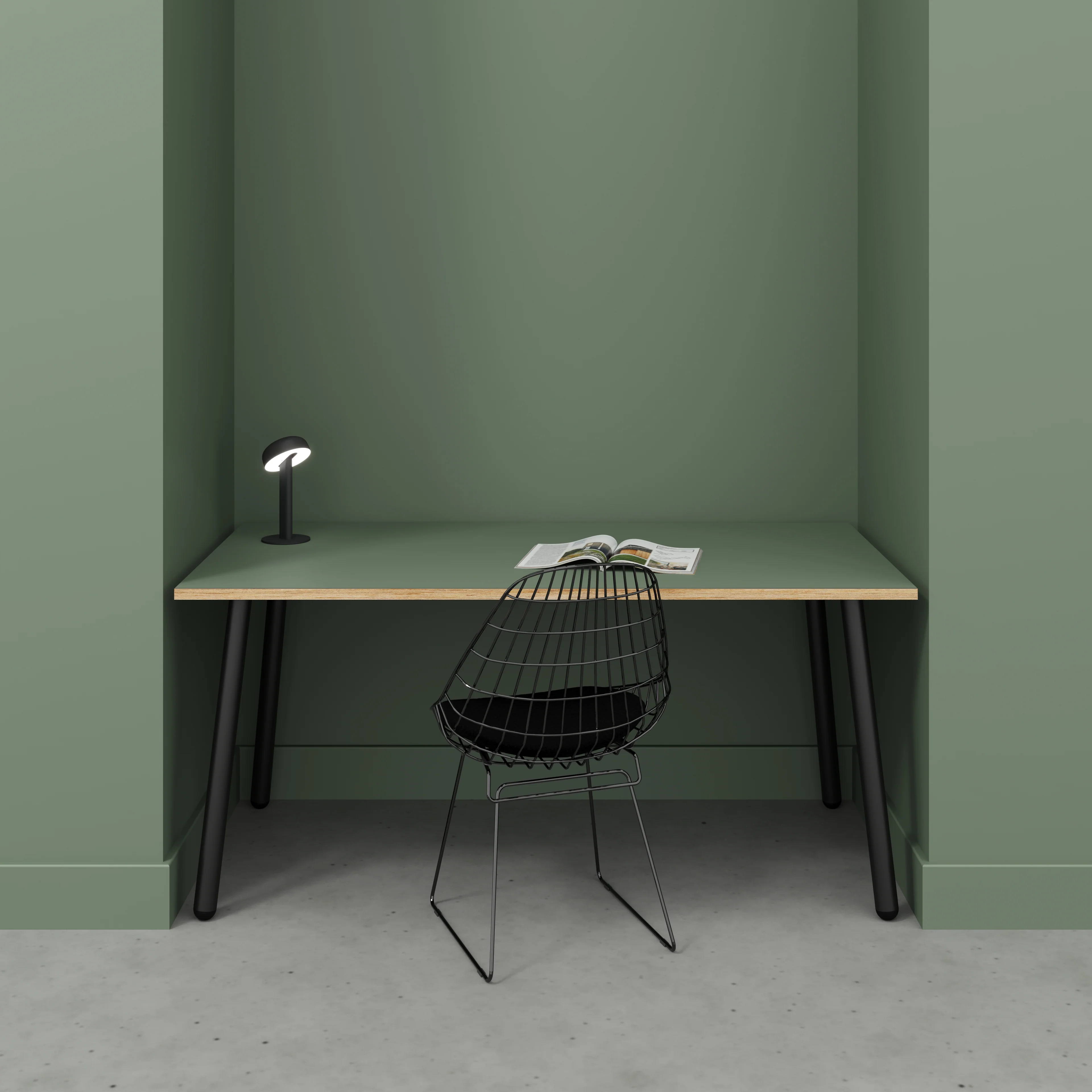Plywood Desk with Black Round Single Pin Legs - Formica Green Slate - 1600(w) x 800(d) x 735(h) - Image 2