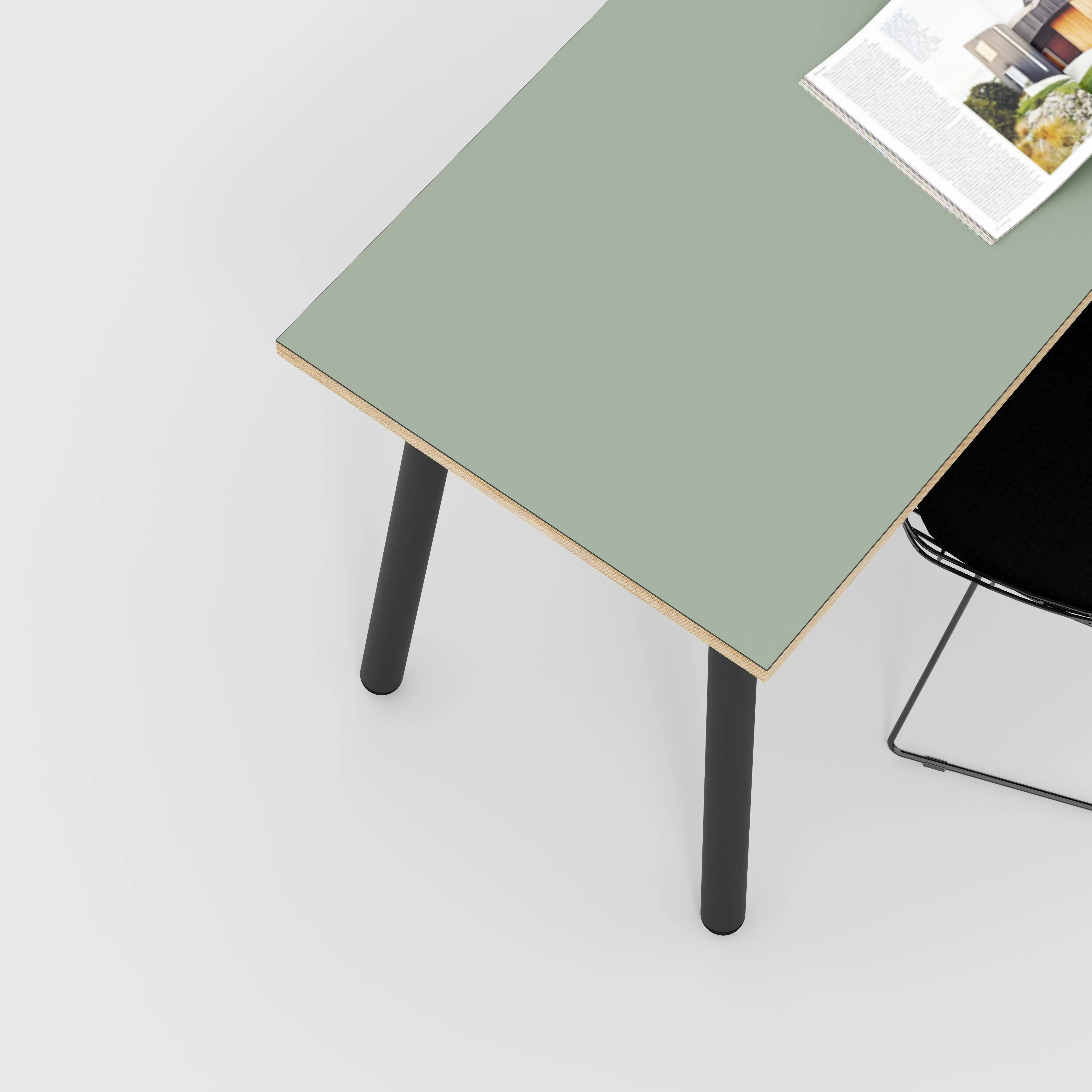 Plywood Desk with Black Round Single Pin Legs - Formica Green Slate - 1600(w) x 800(d) x 735(h) - Image 3