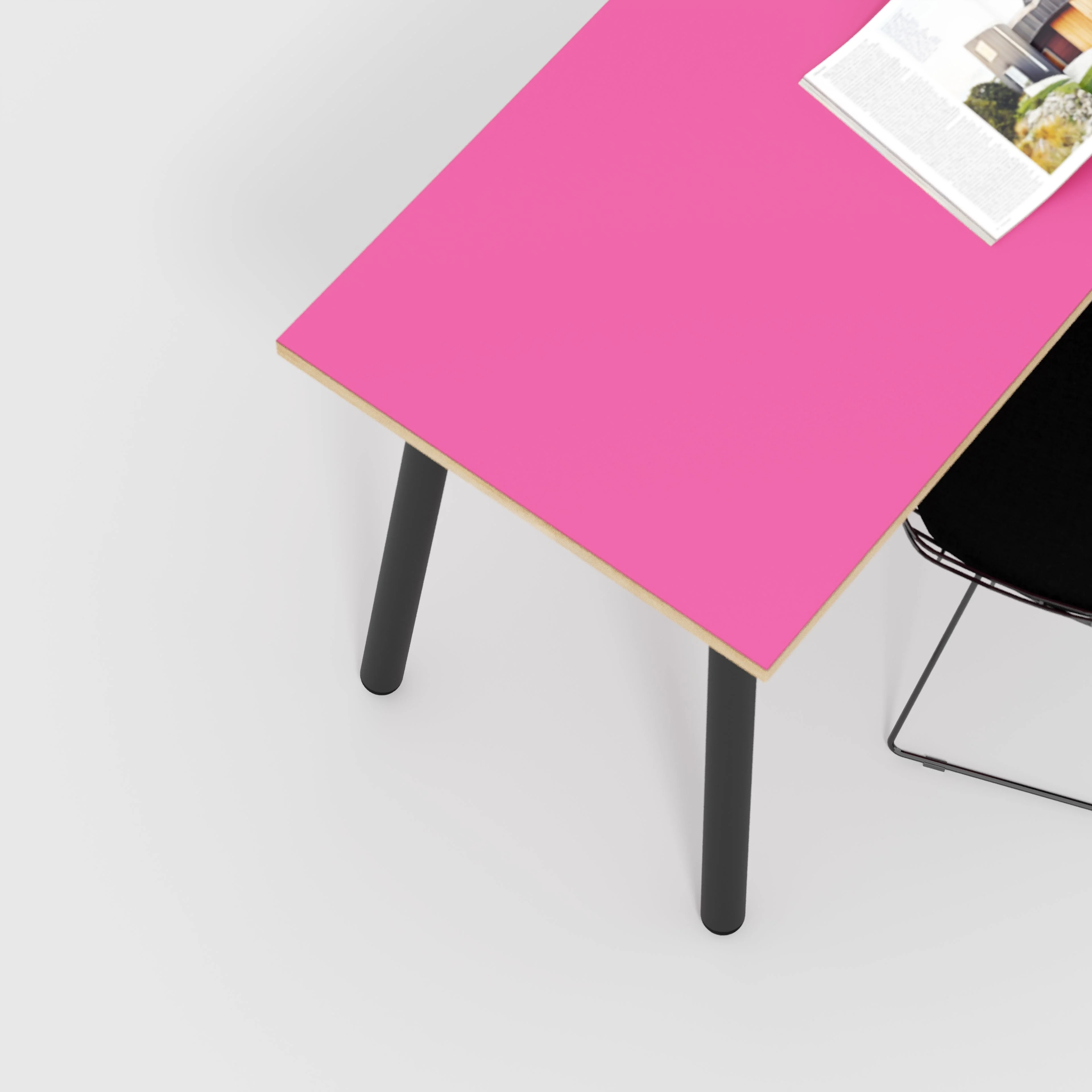 Plywood Desk with Black Round Single Pin Legs - Formica Juicy Pink - 1200(w) x 600(d) x 735(h) - Image 3
