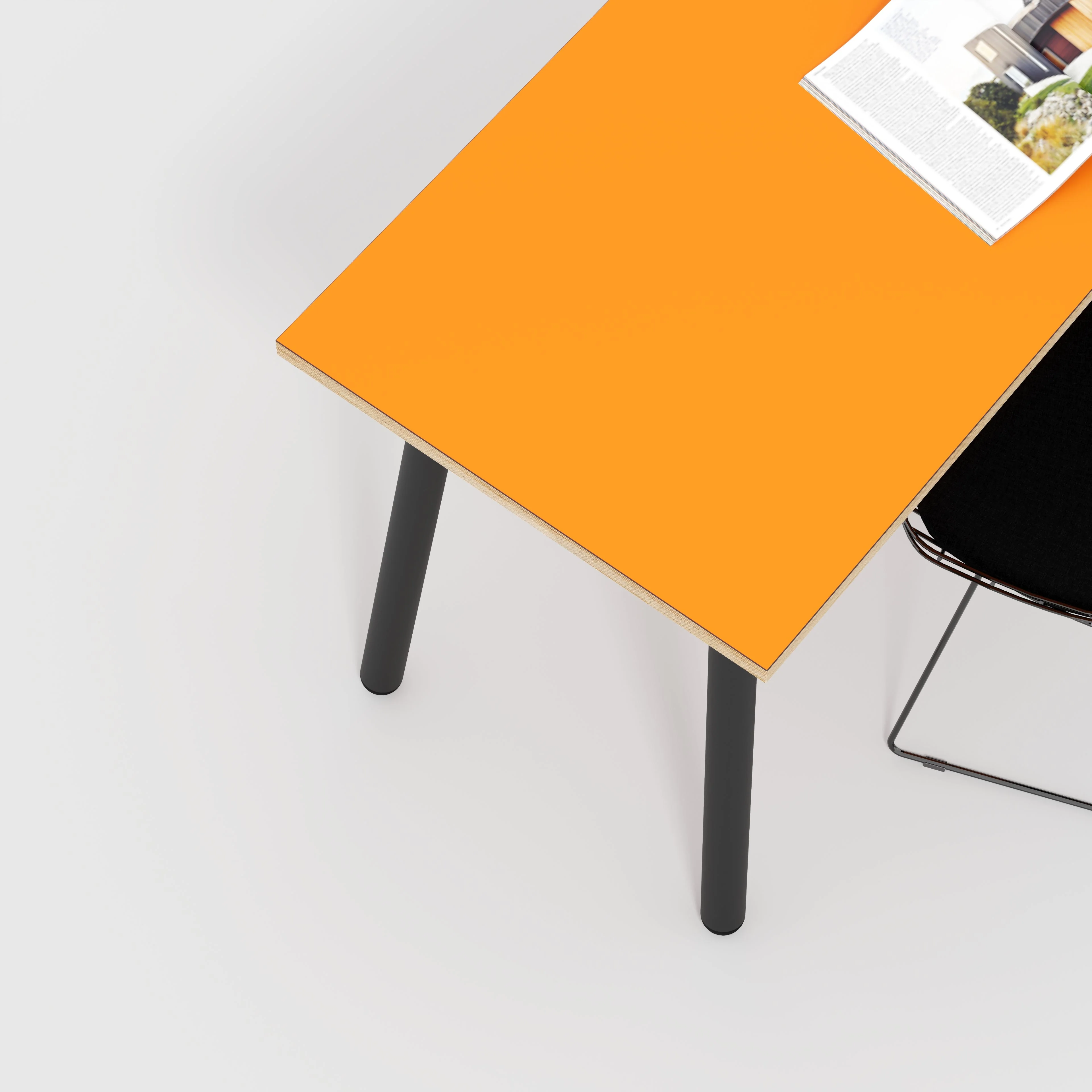 Plywood Desk with Black Round Single Pin Legs - Formica Levante Orange - 1600(w) x 800(d) x 735(h) - Image 3