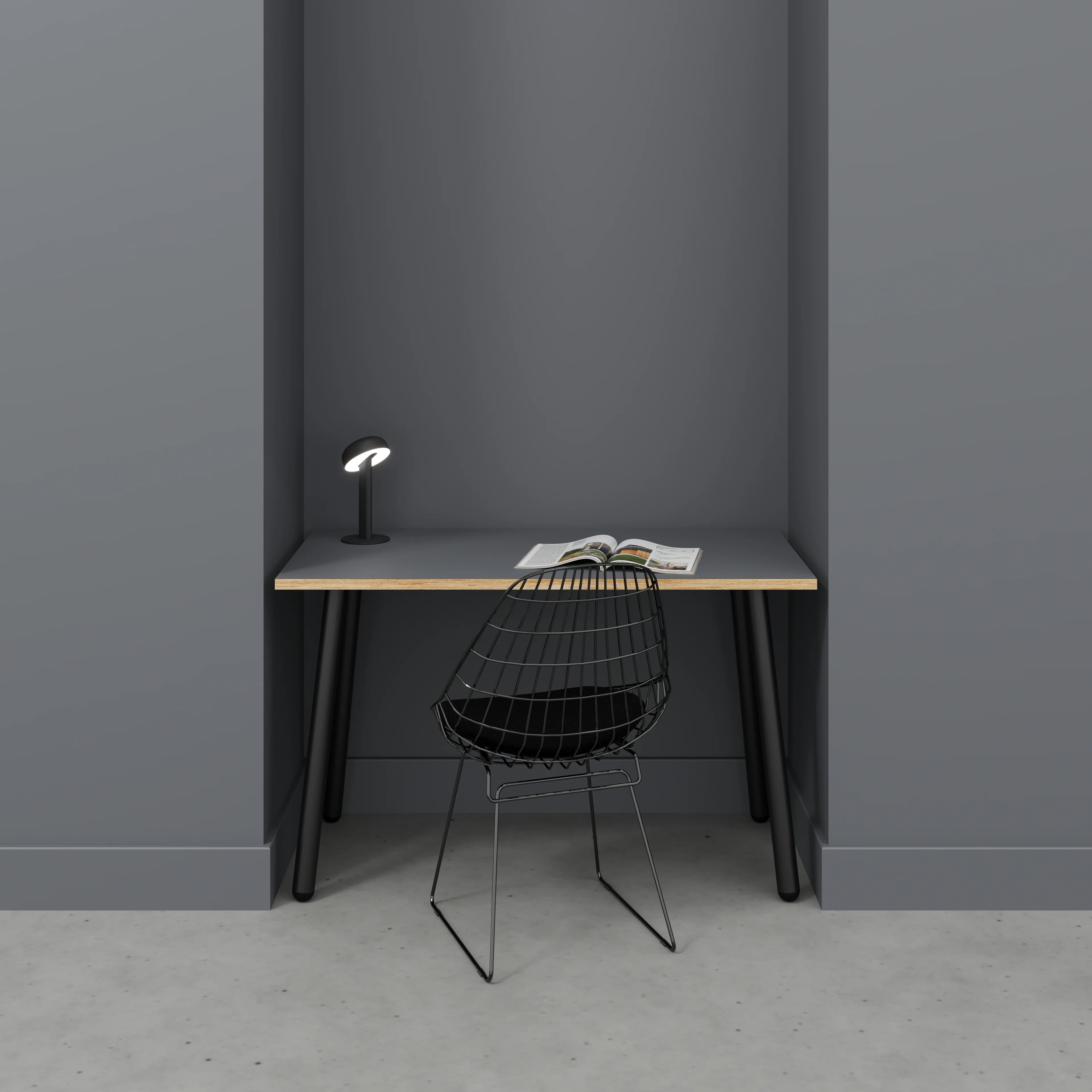 Plywood Desk with Black Round Single Pin Legs - Formica Tornado Grey - 1200(w) x 600(d) x 735(h) - Image 2