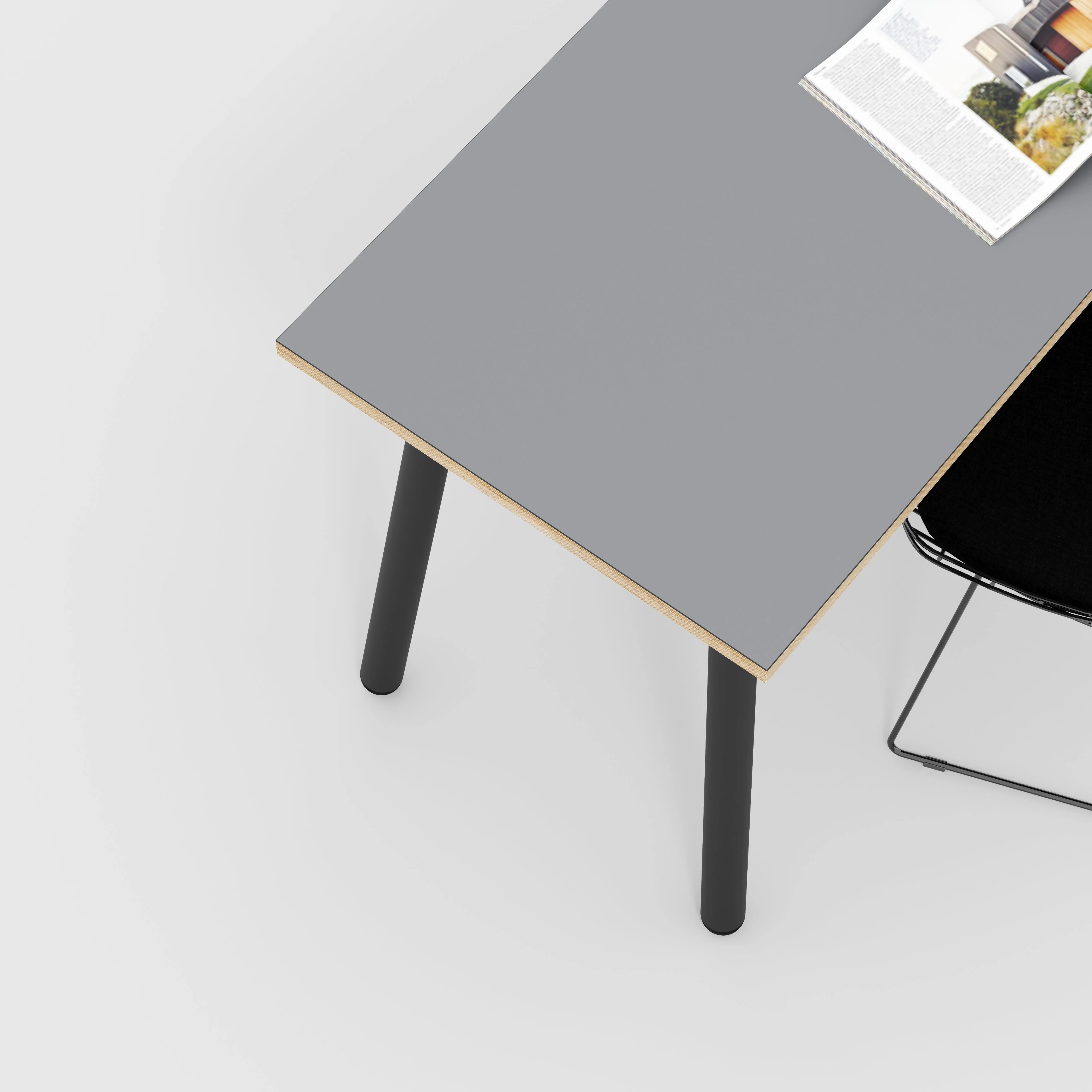 Plywood Desk with Black Round Single Pin Legs - Formica Tornado Grey - 1200(w) x 600(d) x 735(h) - Image 3