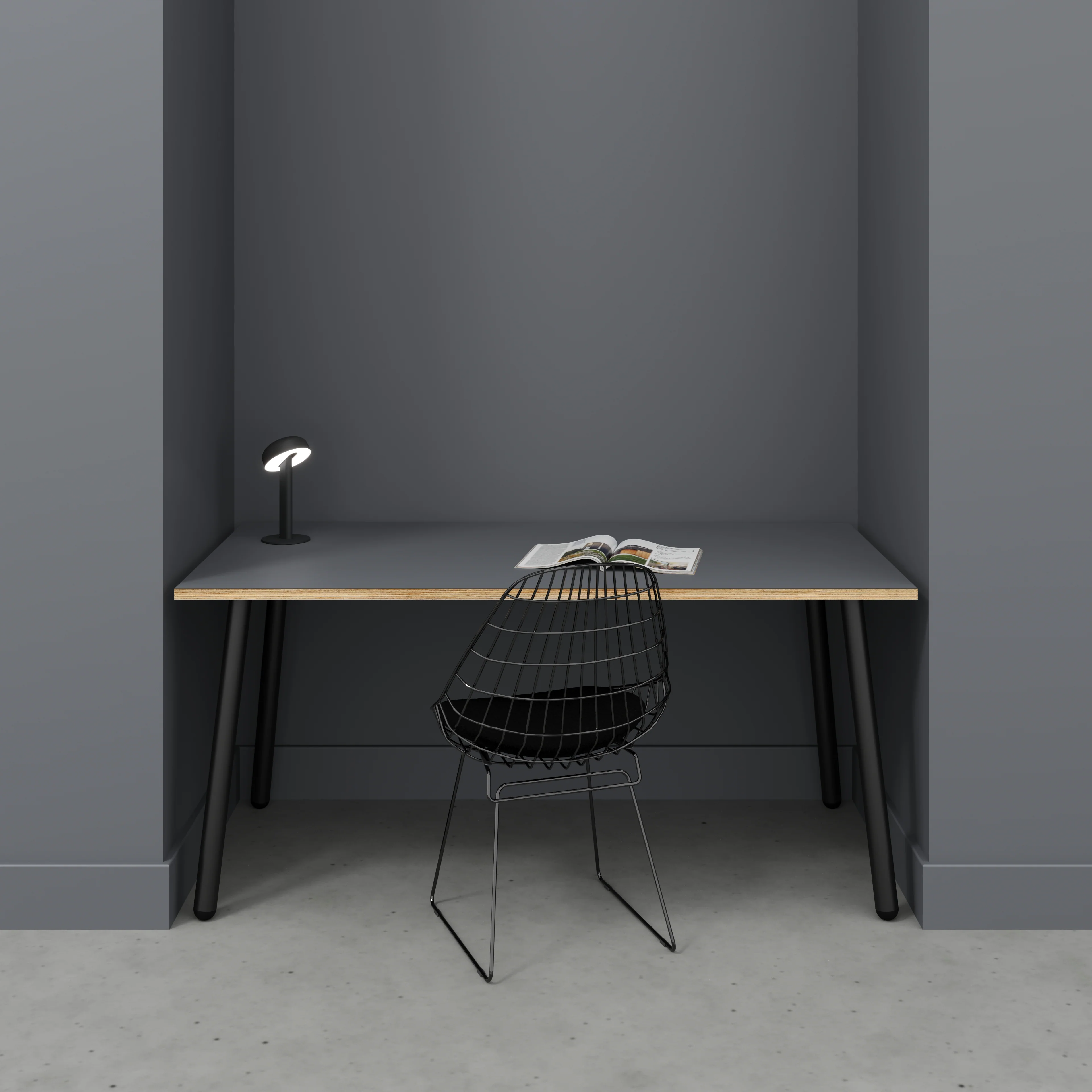 Plywood Desk with Black Round Single Pin Legs - Formica Tornado Grey - 1600(w) x 800(d) x 735(h) - Image 2