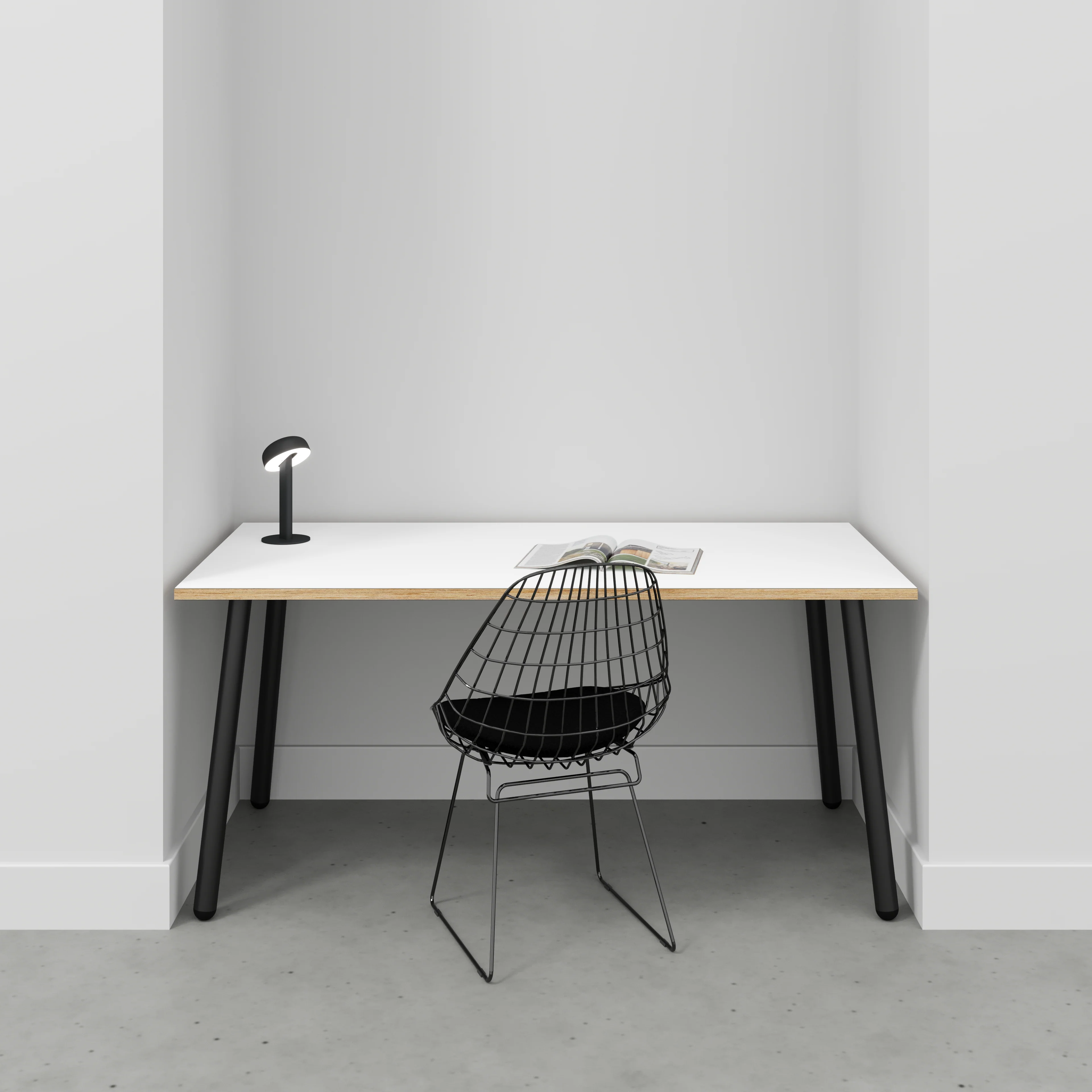 Plywood Desk with Black Round Single Pin Legs - Formica White - 1600(w) x 800(d) x 735(h) - Image 2