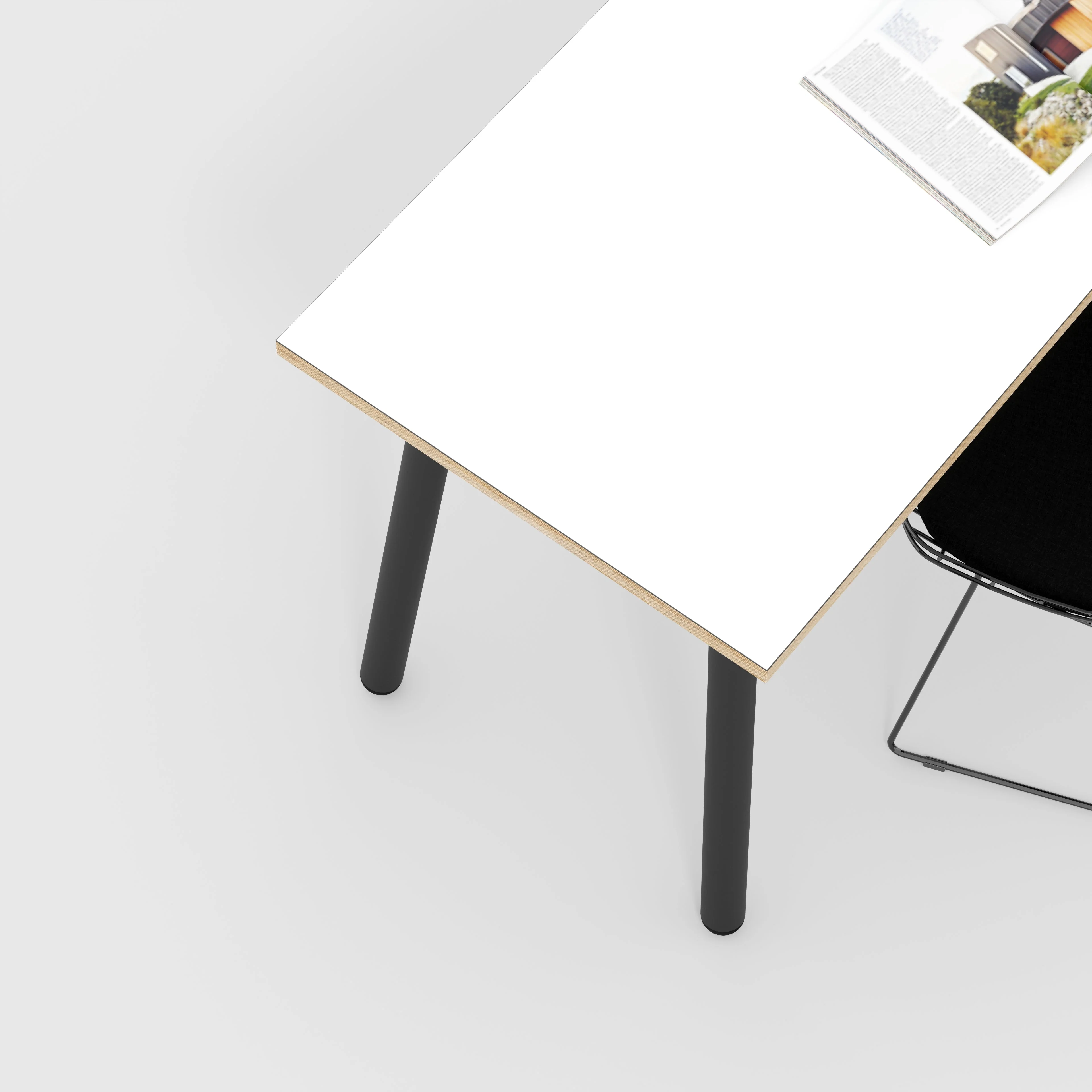 Plywood Desk with Black Round Single Pin Legs - Formica White - 1600(w) x 800(d) x 735(h) - Image 3
