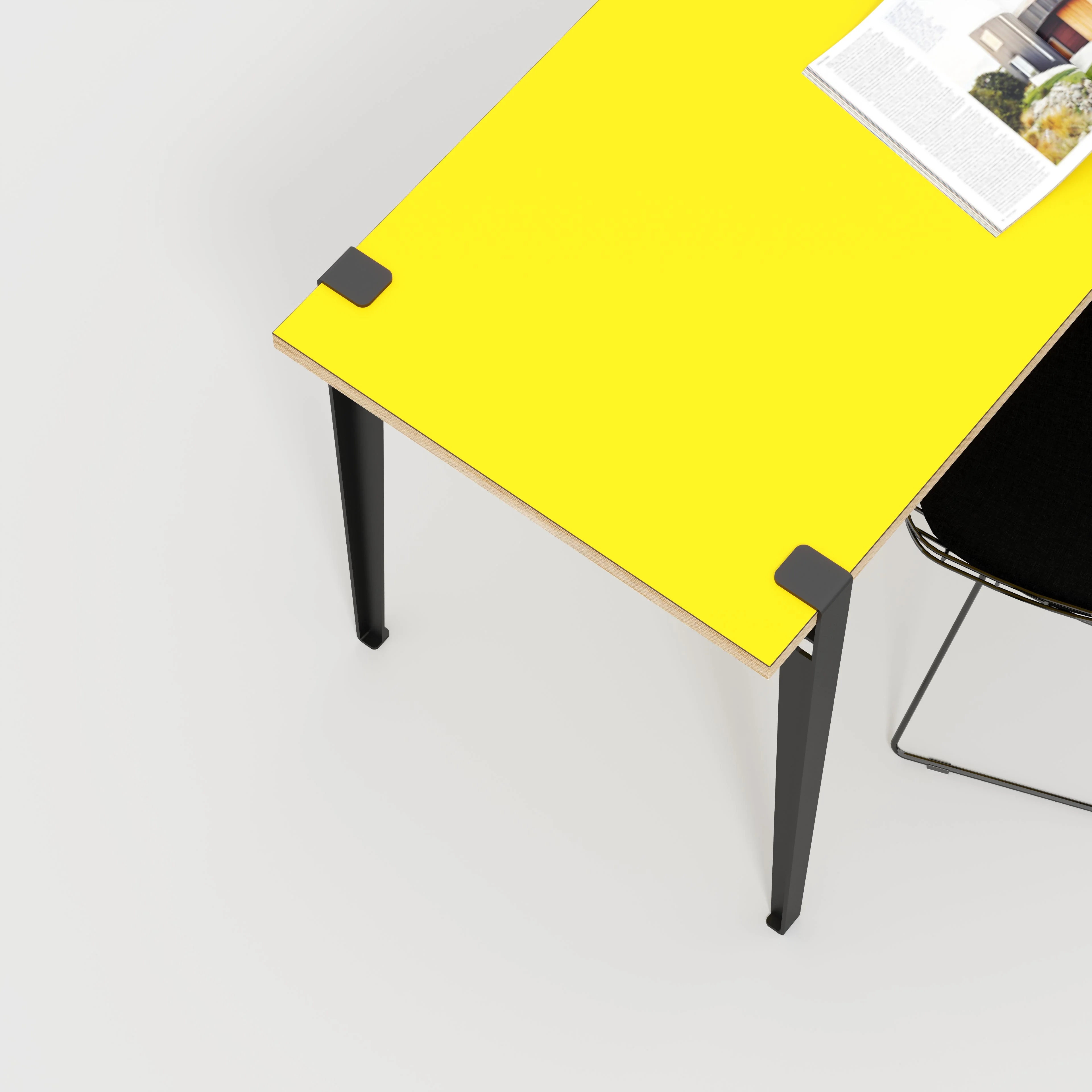 Plywood Desk with Black Tiptoe Legs - Formica Chrome Yellow - 1200(w) x 600(d) x 750(h) - Image 3