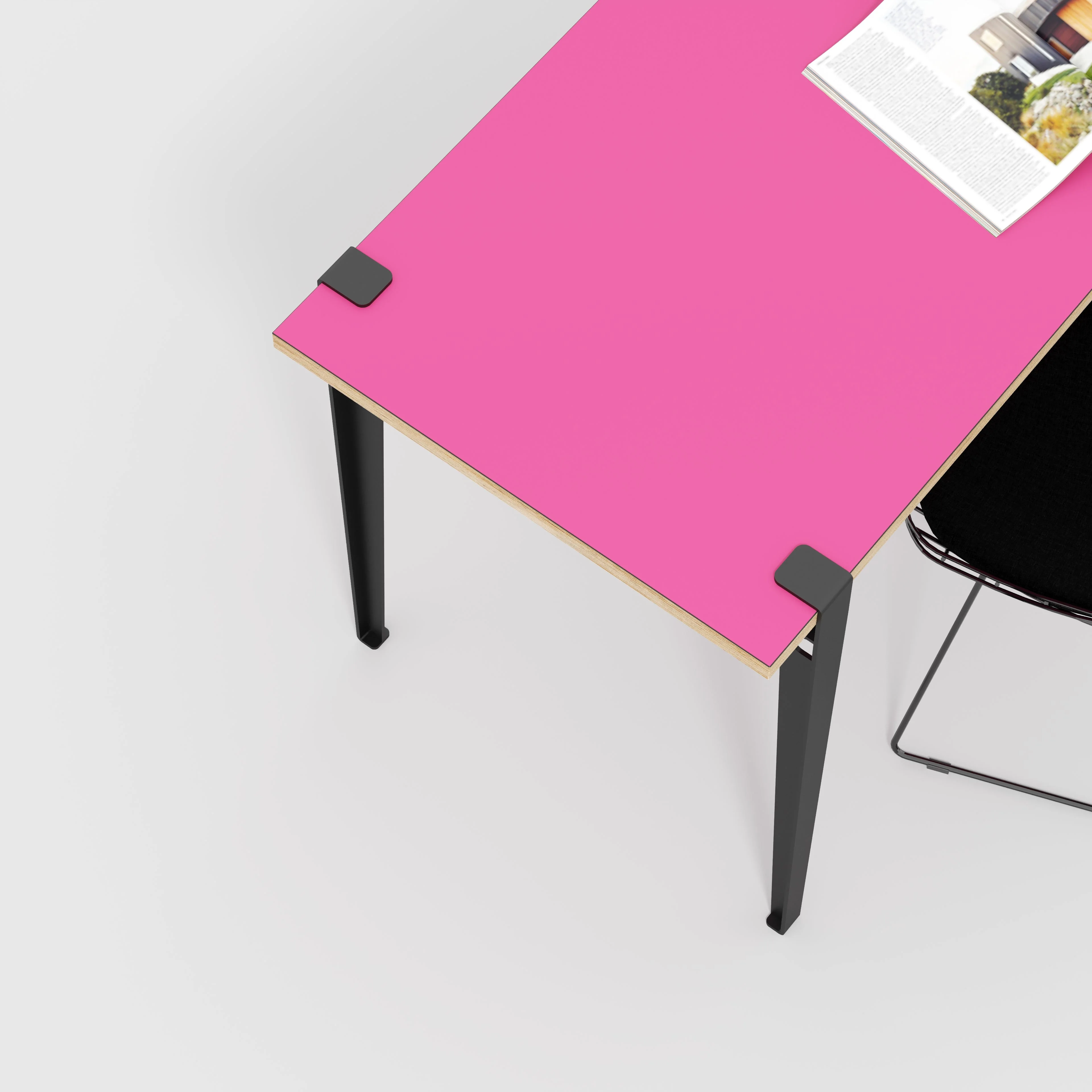 Plywood Desk with Black Tiptoe Legs - Formica Juicy Pink - 1600(w) x 800(d) x 750(h) - Image 3
