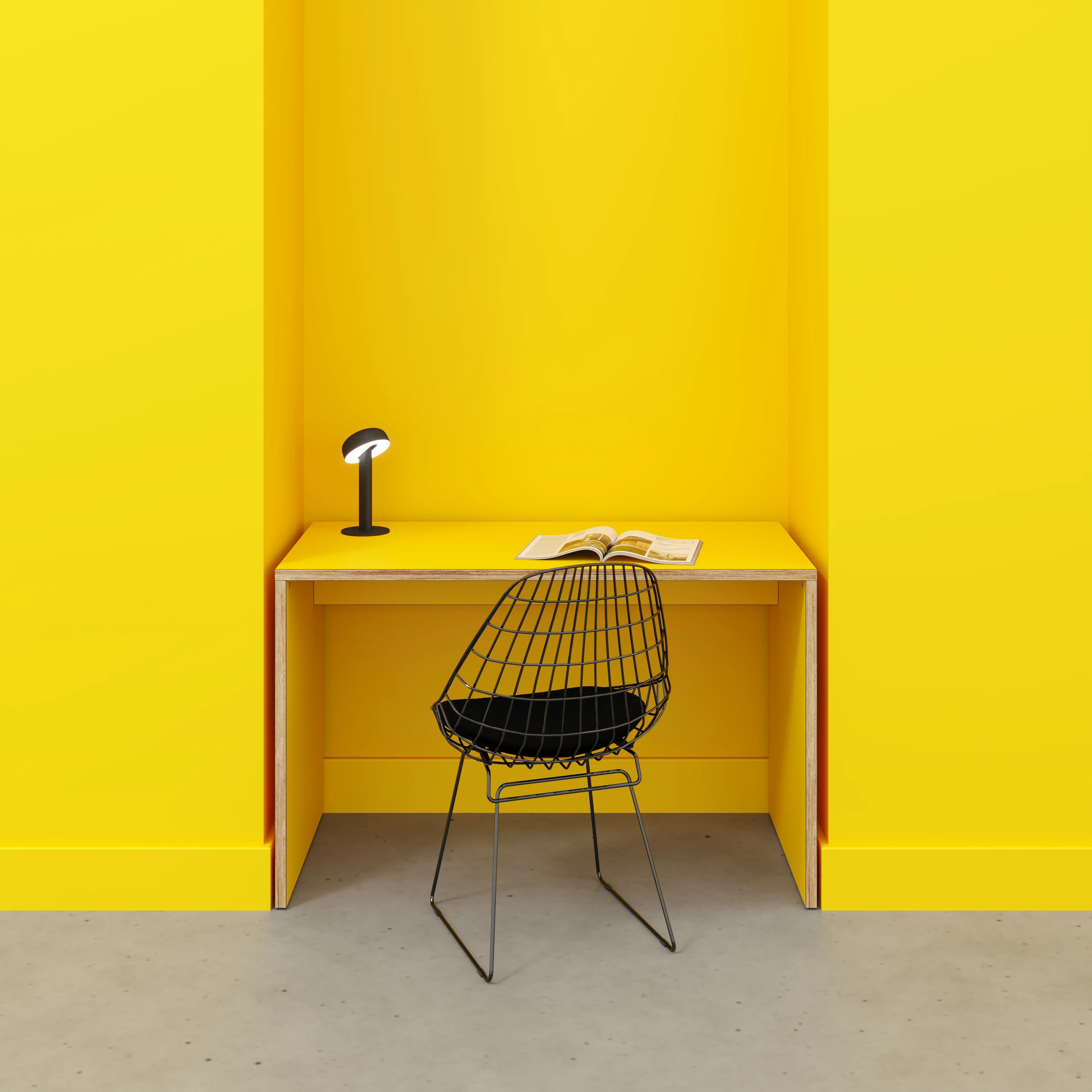 Plywood Desk with Solid Sides - Formica Chrome Yellow - 1200(w) x 600(d) x 750(h) - Image 2