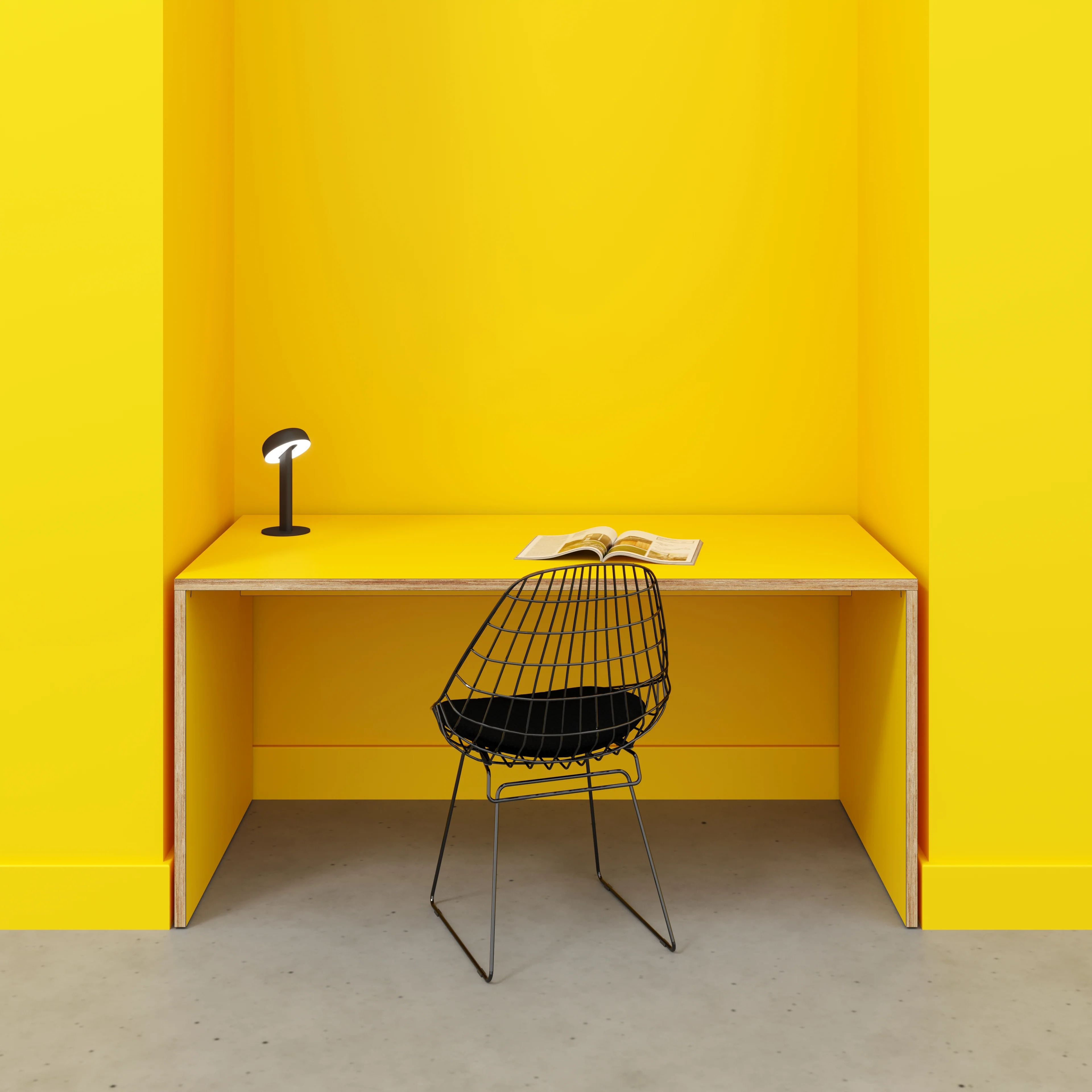 Plywood Desk with Solid Sides - Formica Chrome Yellow - 1600(w) x 800(d) x 750(h) - Image 2