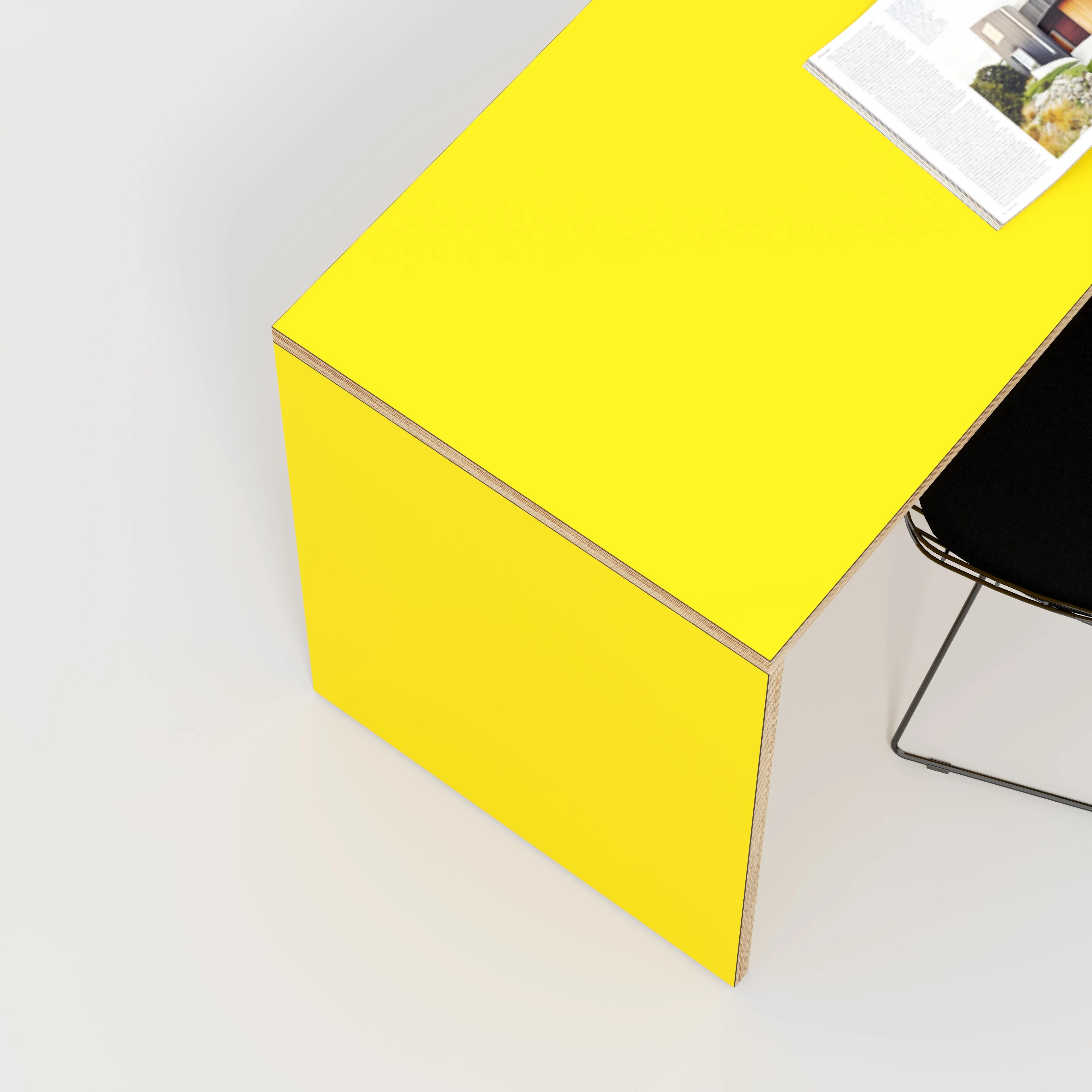 Plywood Desk with Solid Sides - Formica Chrome Yellow - 1600(w) x 800(d) x 750(h) - Image 3
