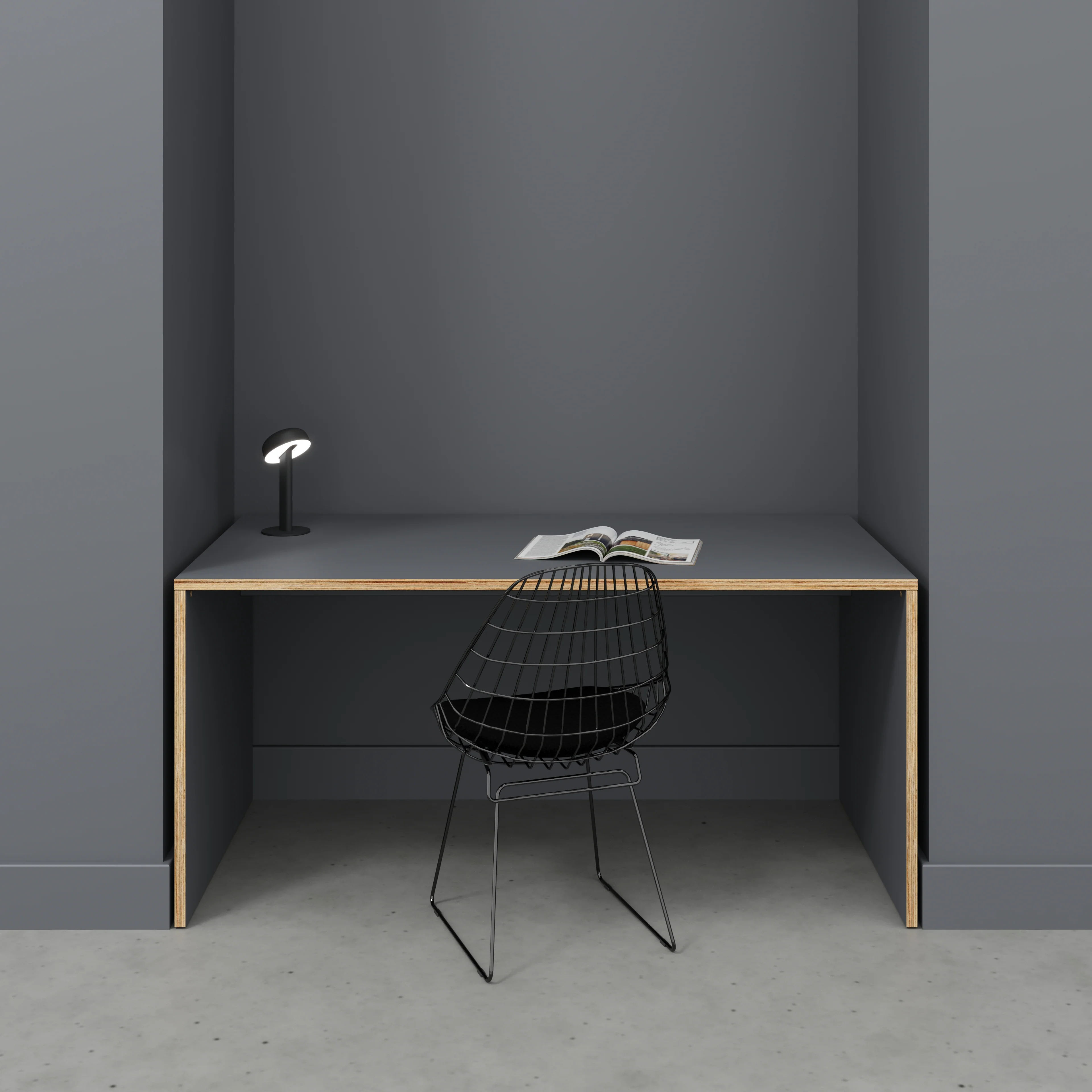 Plywood Desk with Solid Sides - Formica Tornado Grey - 1600(w) x 800(d) x 750(h) - Image 2