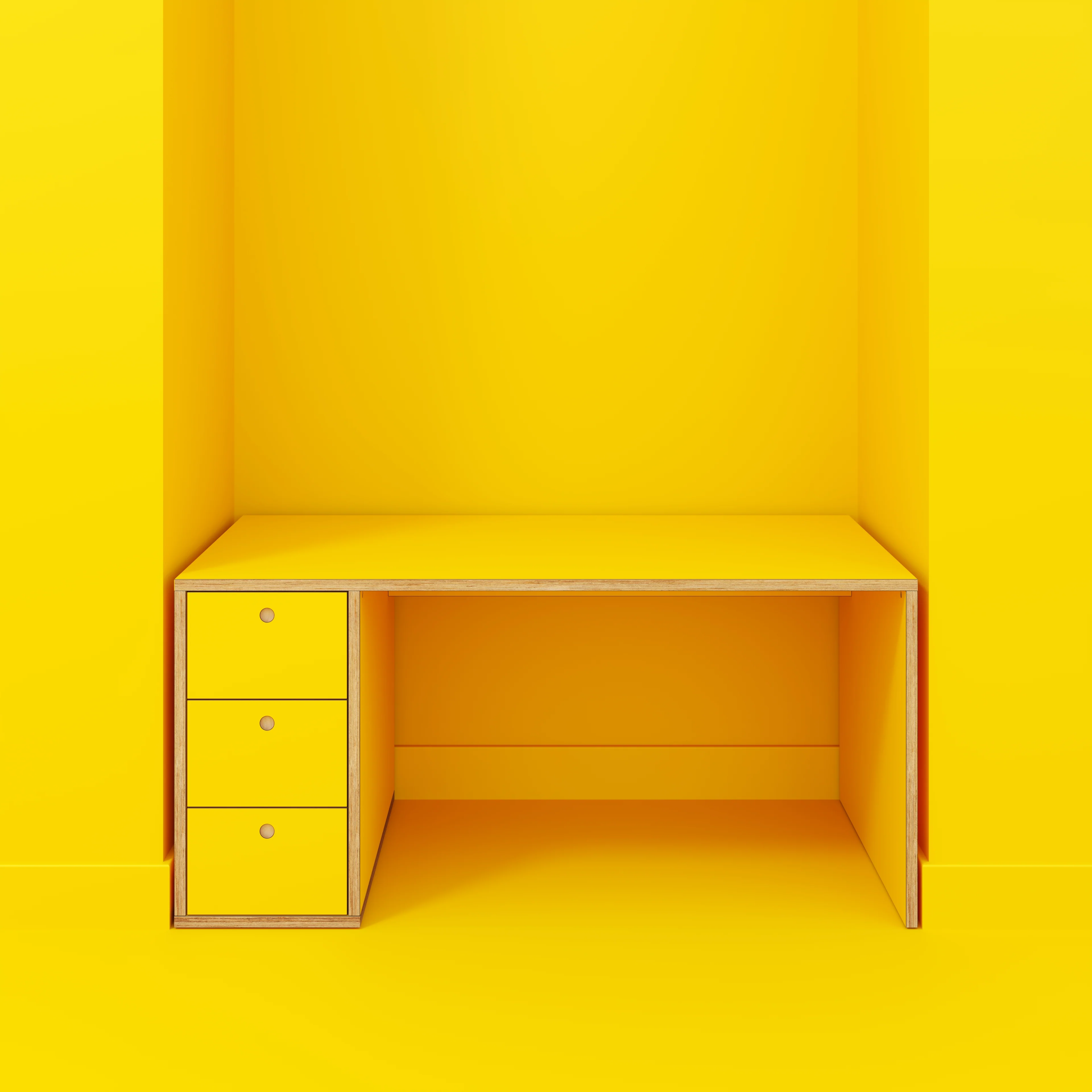Plywood Desk with Storage Type 1 LH - Drawers - Formica Chrome Yellow - 1600(w) x 800(d) x 750(h) - Image 2